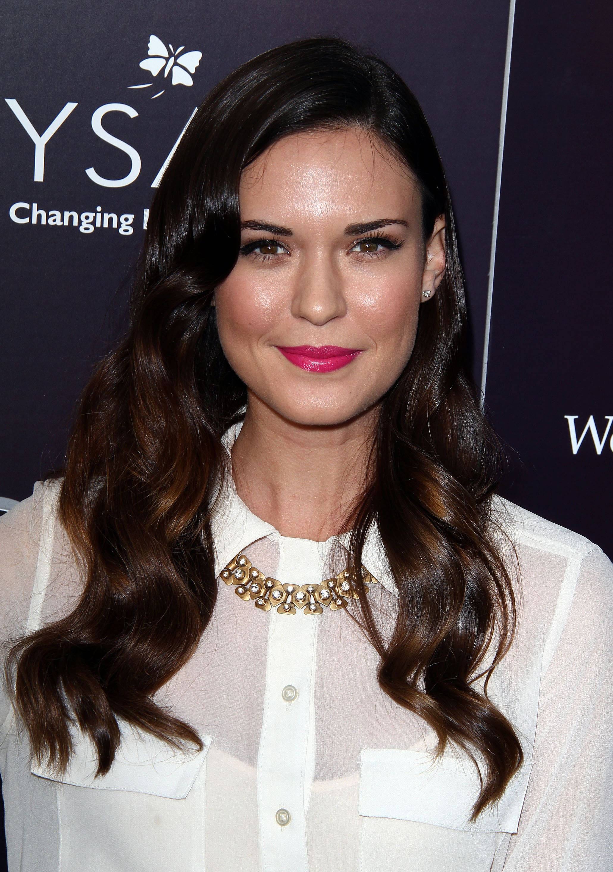 Odette Annable, white dress, long wavy brown hair, 2K Phone Wallpaper