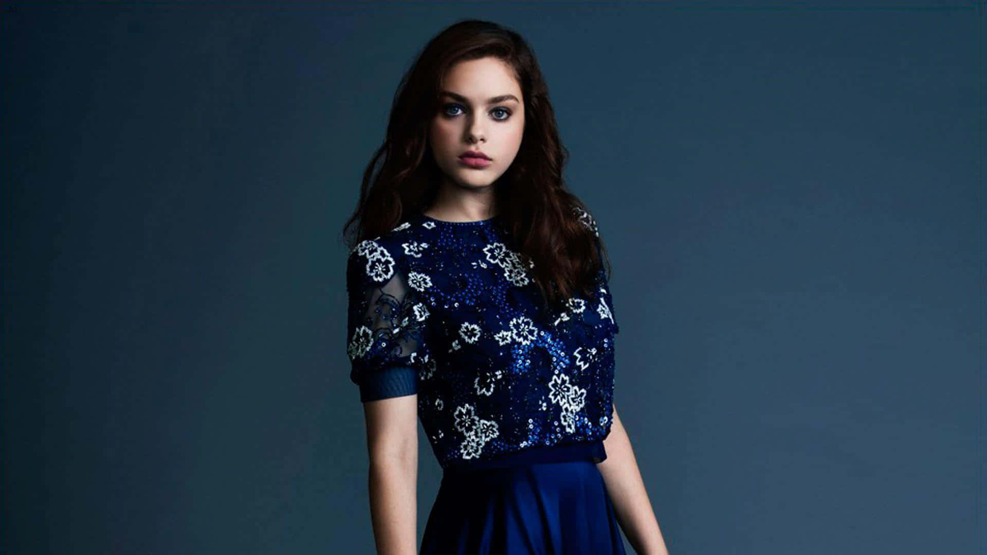 Odeya Rush, blue sequined floral top, dark blue background, Full HD Desktop Wallpaper