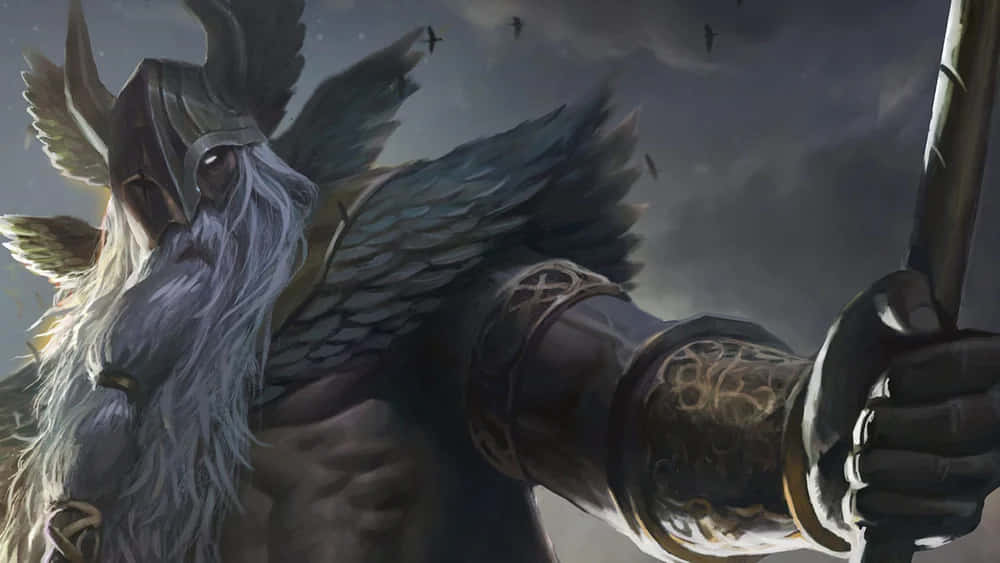 Odin, winged warrior, long white beard, SD Desktop Wallpaper
