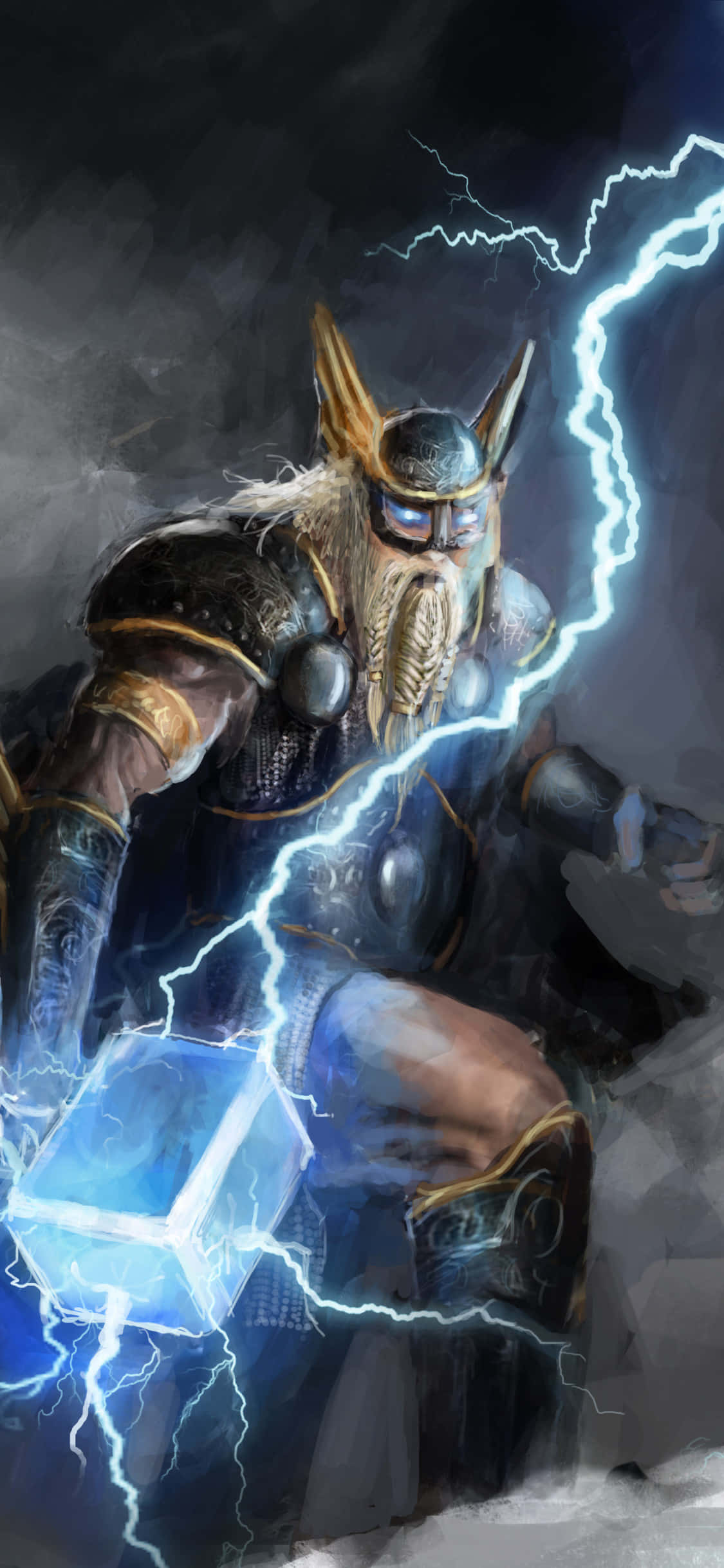 Odin, throne, mystical clouds, Full HD Phone Wallpaper
