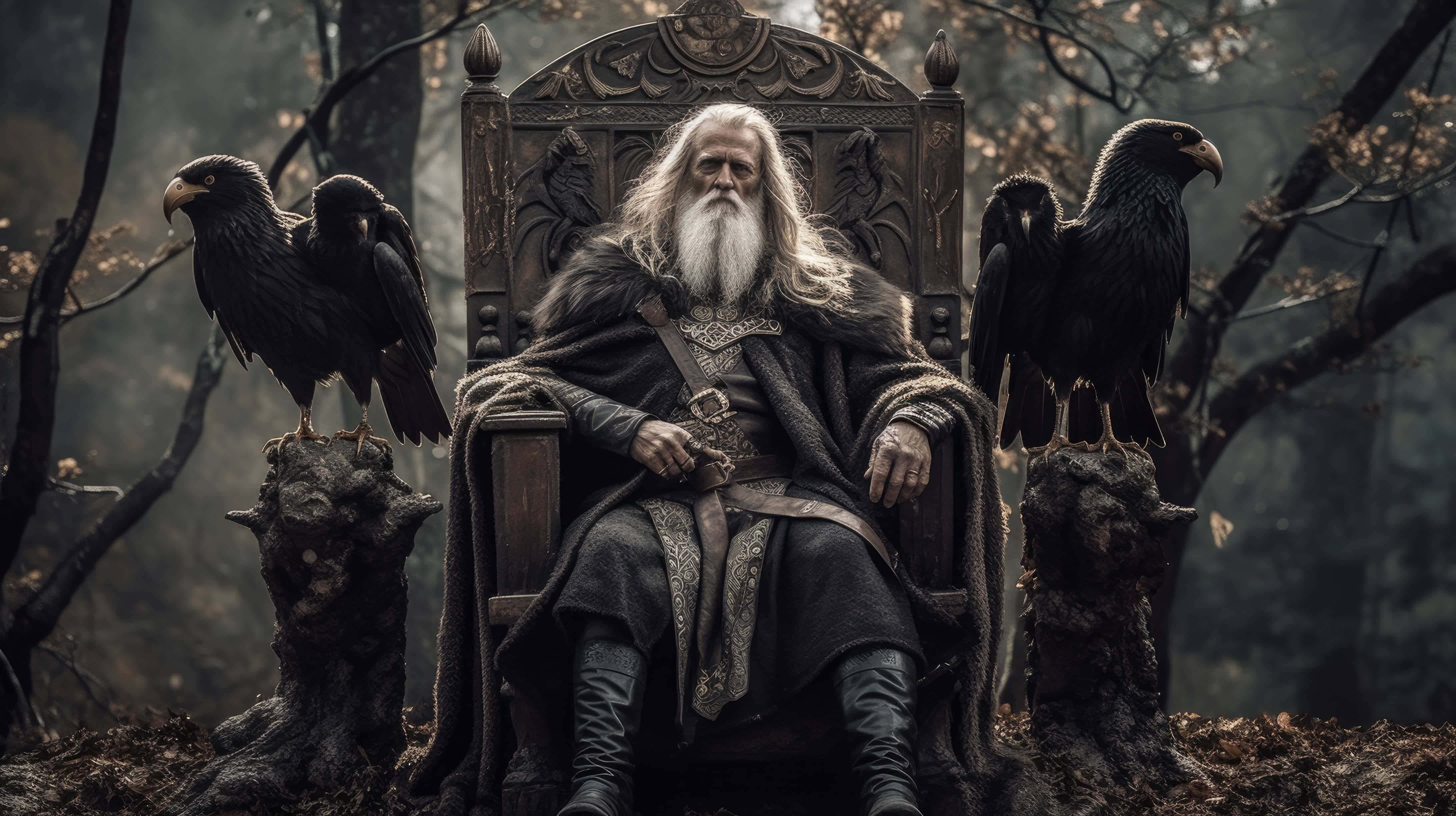 Odin, ravens, throne, 4K Desktop Wallpaper