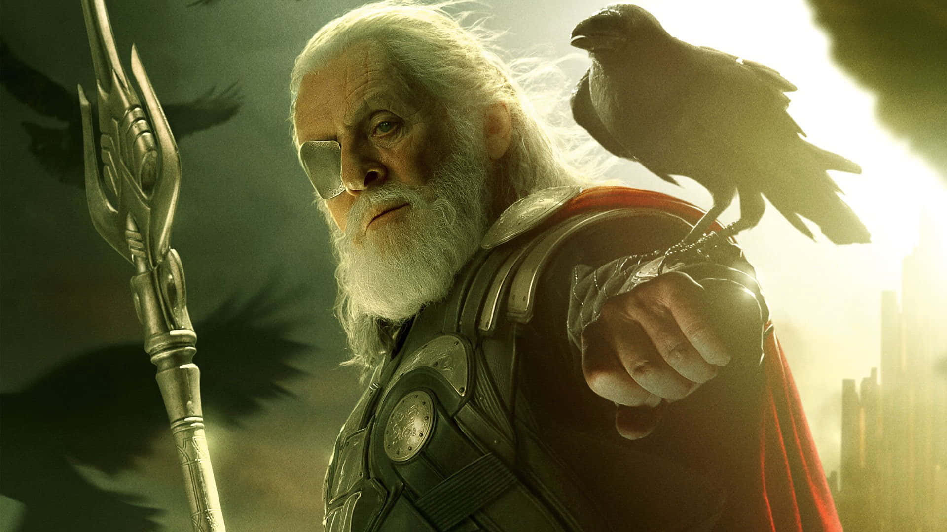 Odin, raven, spear, Full HD Desktop Wallpaper