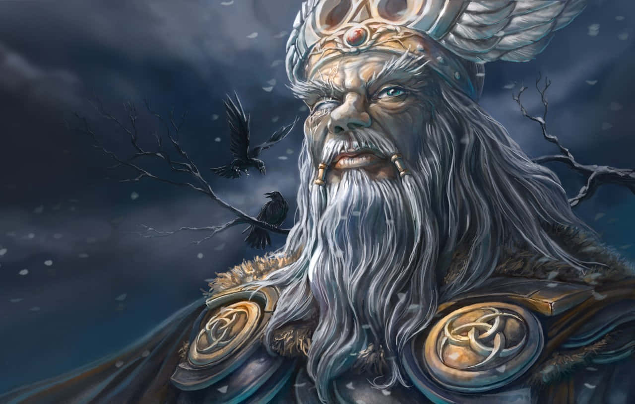 Odin, ravens, stormy winter sky, HD Desktop Wallpaper