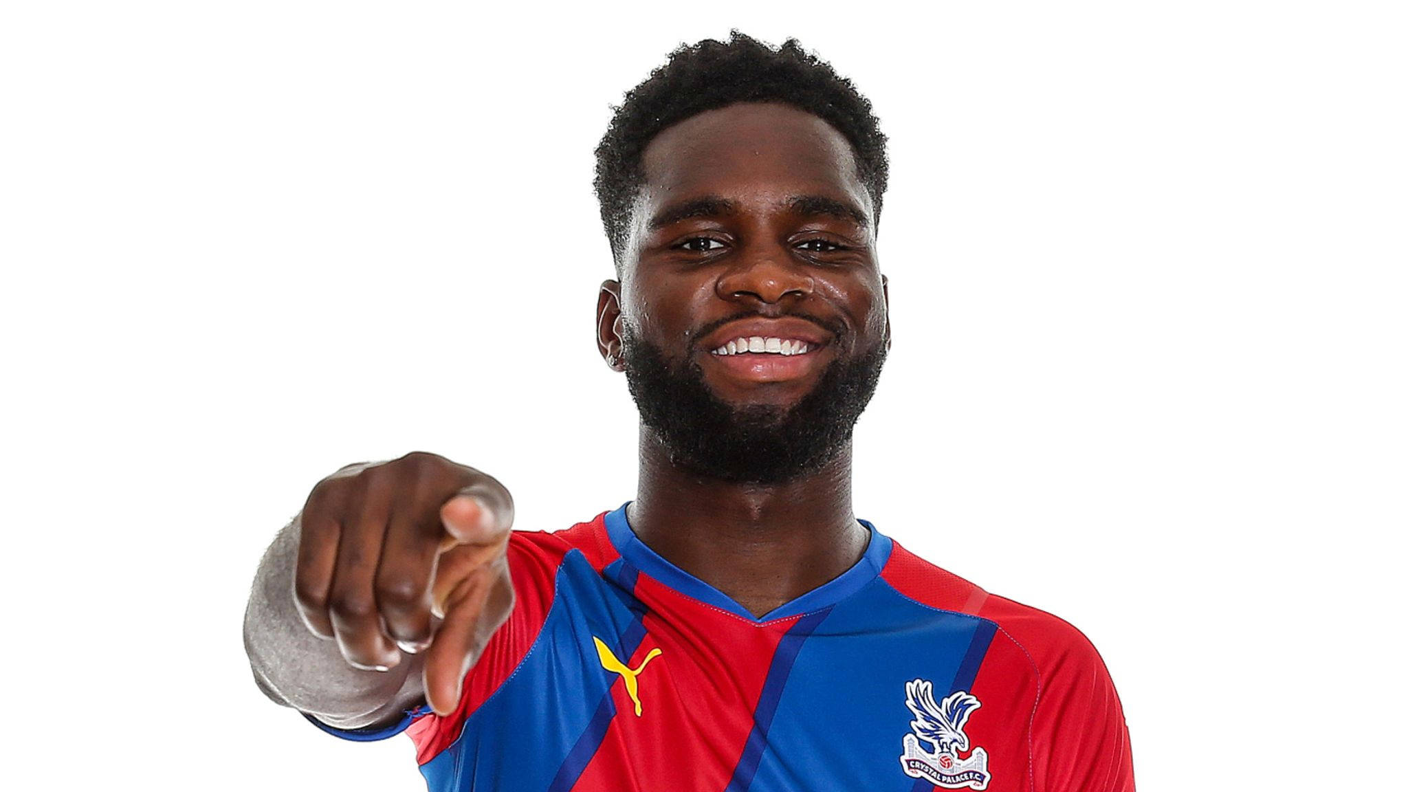 Odsonne Edouard, red and blue jersey, plain white background, Full HD Desktop Wallpaper