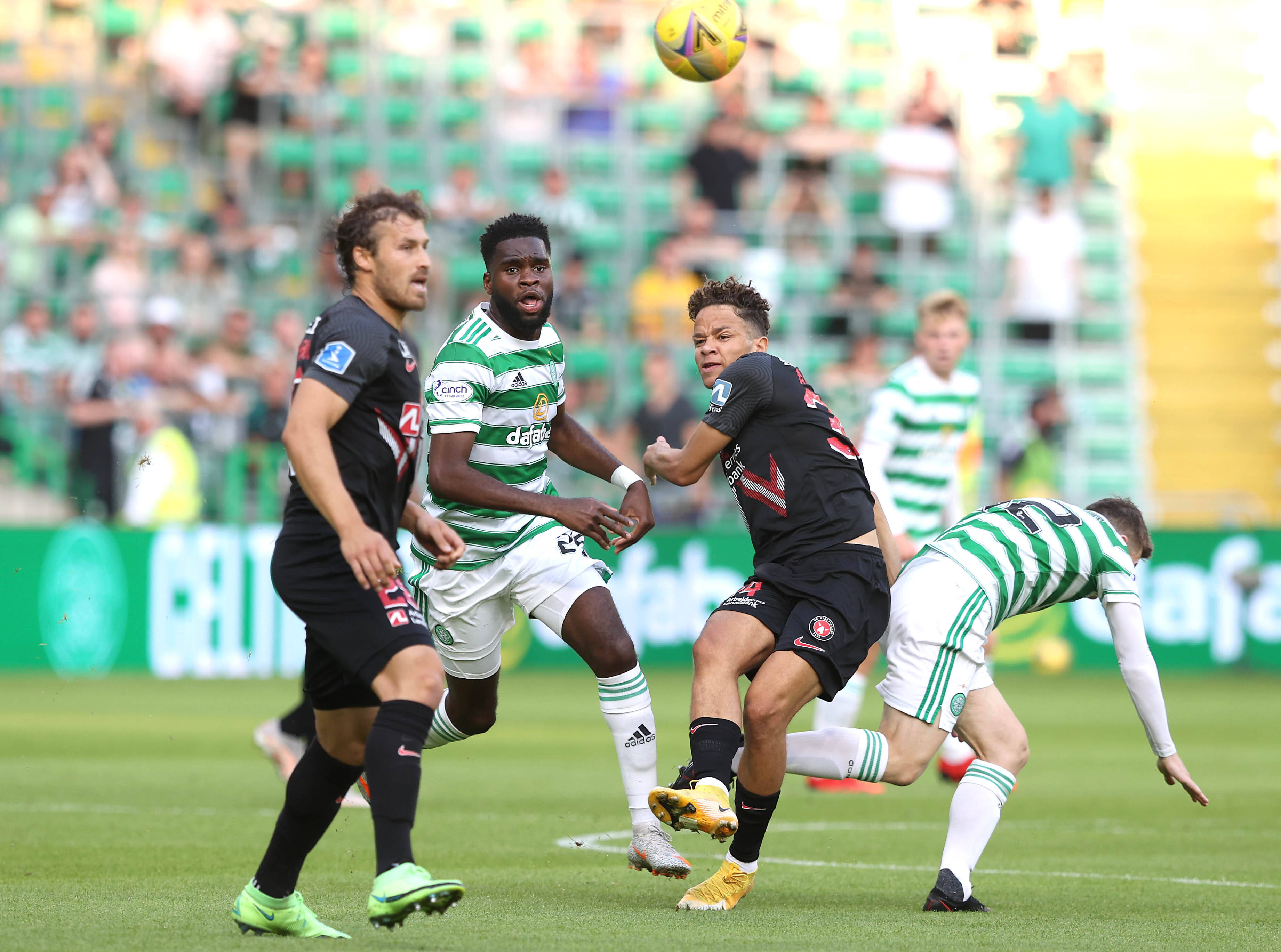 Odsonne Edouard, green and white stripes, yellow ball, 2K Desktop Wallpaper