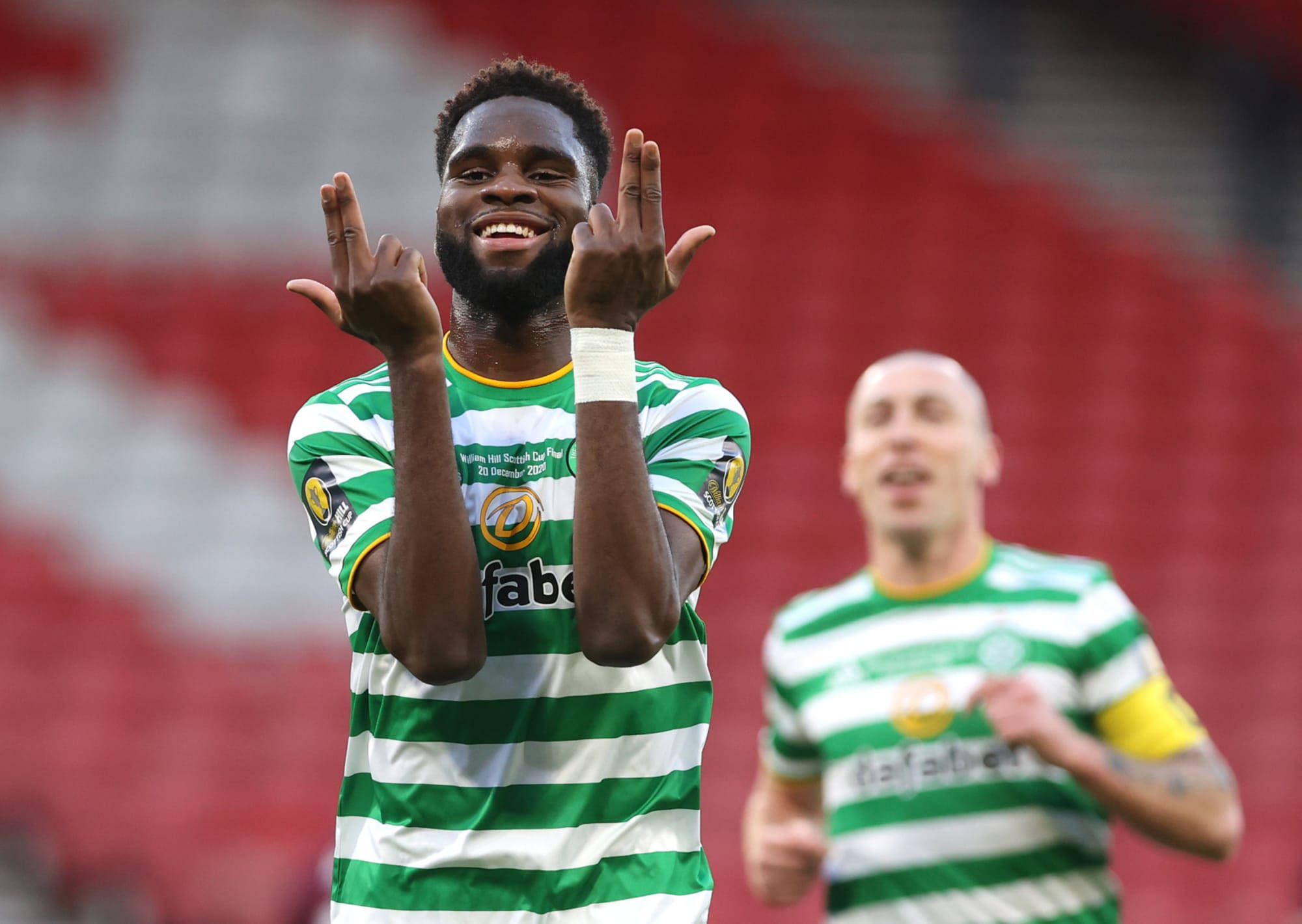 Odsonne Edouard, green and white stripes, red seats, Full HD Desktop Wallpaper
