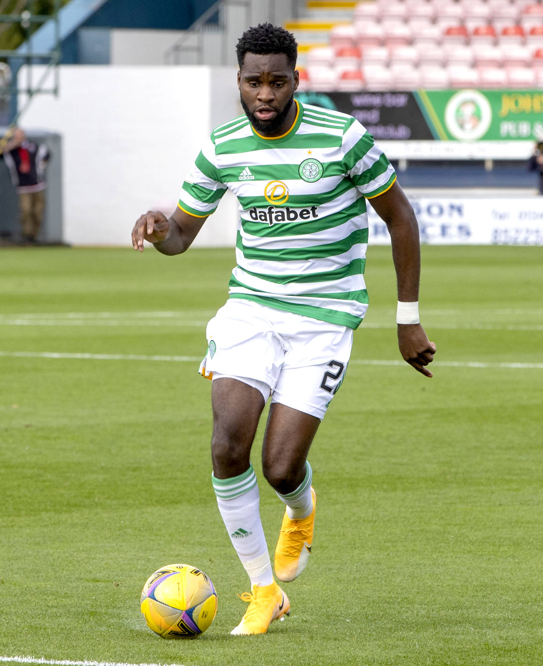Odsonne Edouard, soccer ball, green and white stripes, Full HD Phone Wallpaper