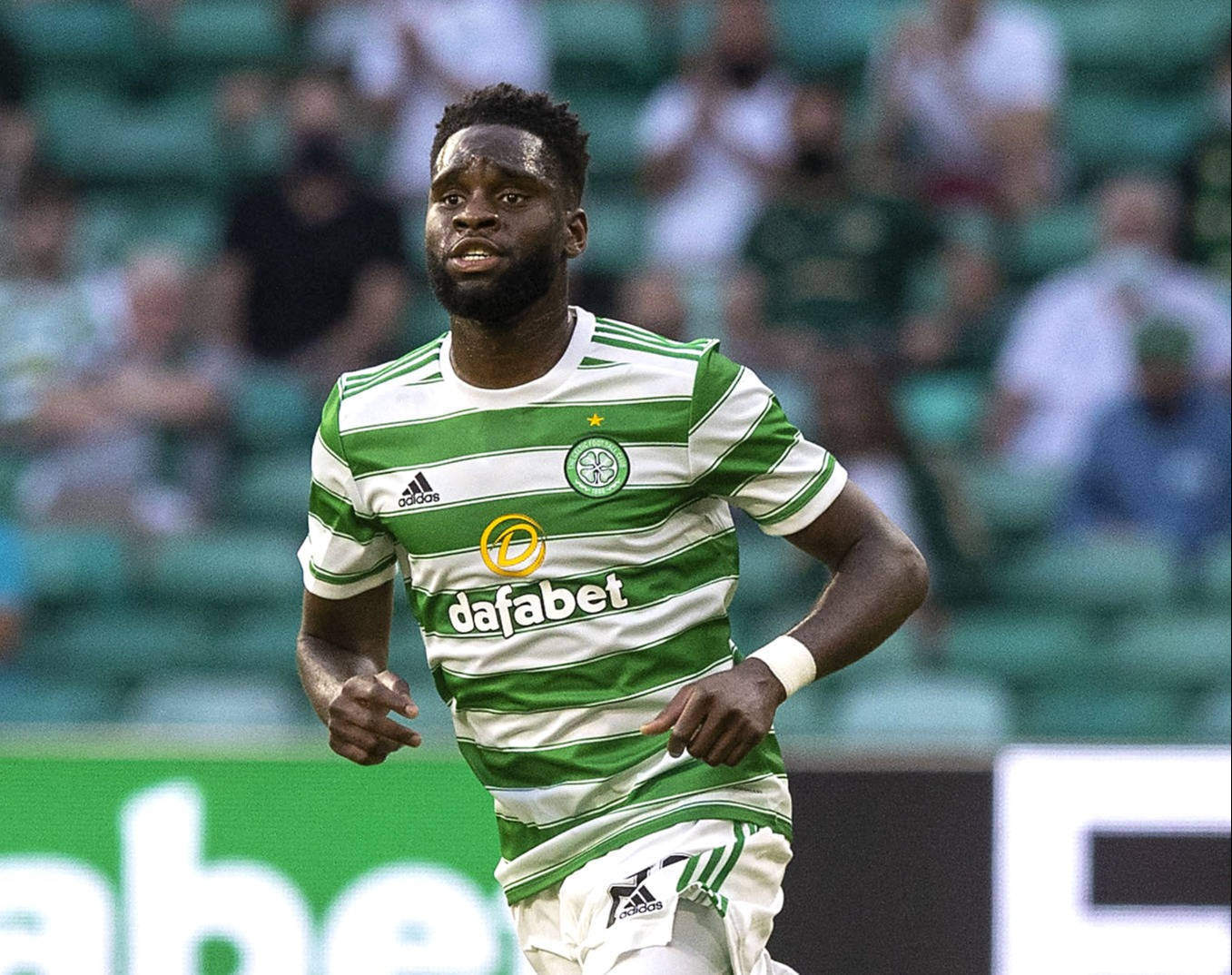 Odsonne Edouard, green and white striped jersey, stadium field, HD Desktop Wallpaper