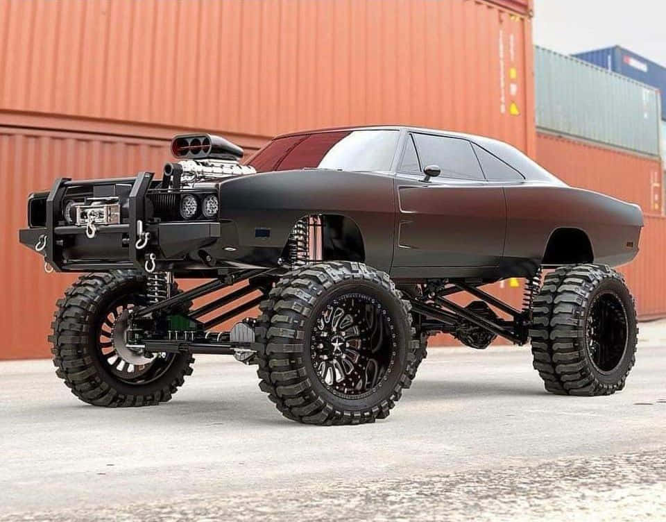 matte black, monster truck, oversized tires, SD Desktop Wallpaper