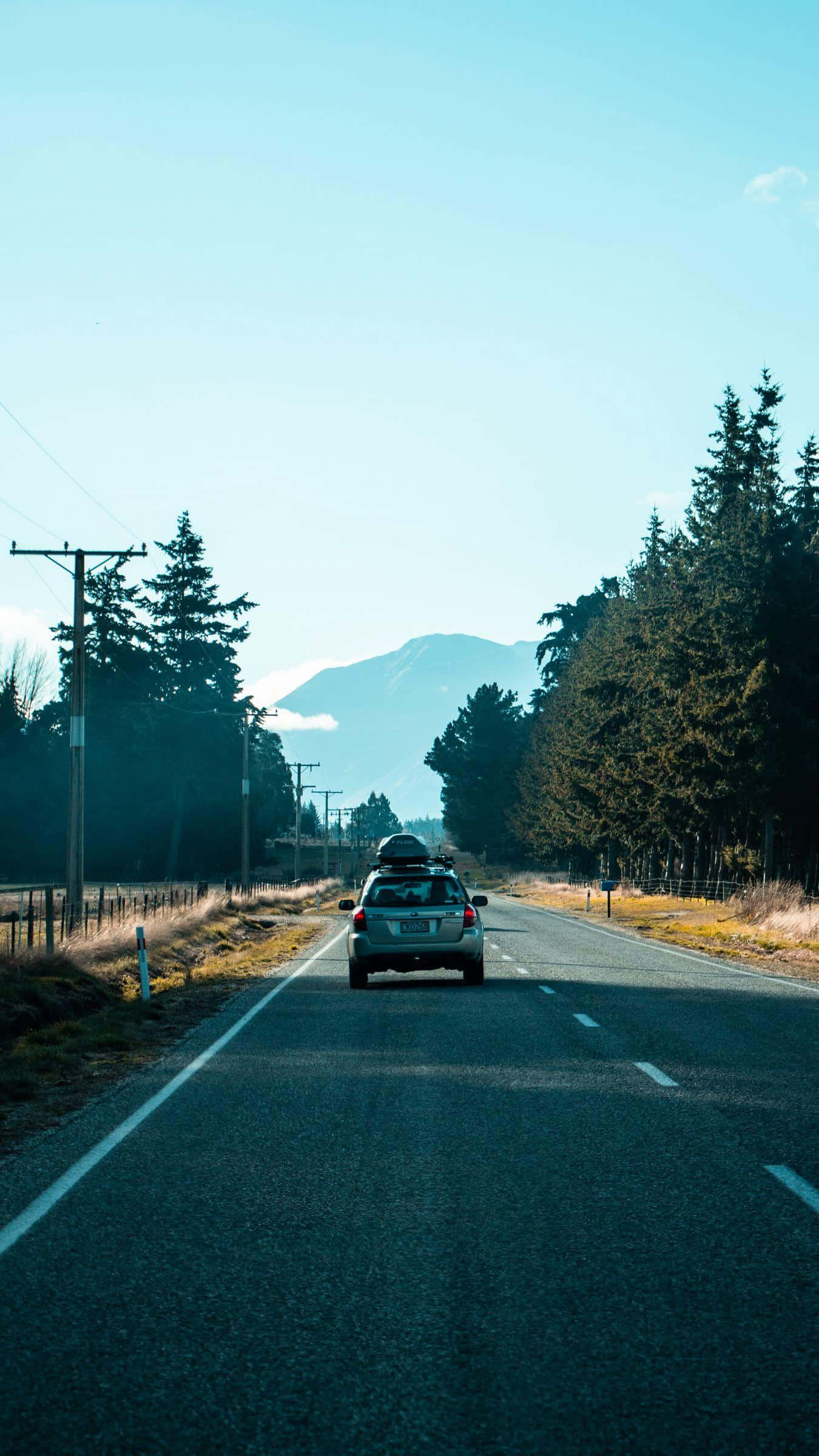silver SUV, forest road, distant mountains, Full HD Phone Wallpaper