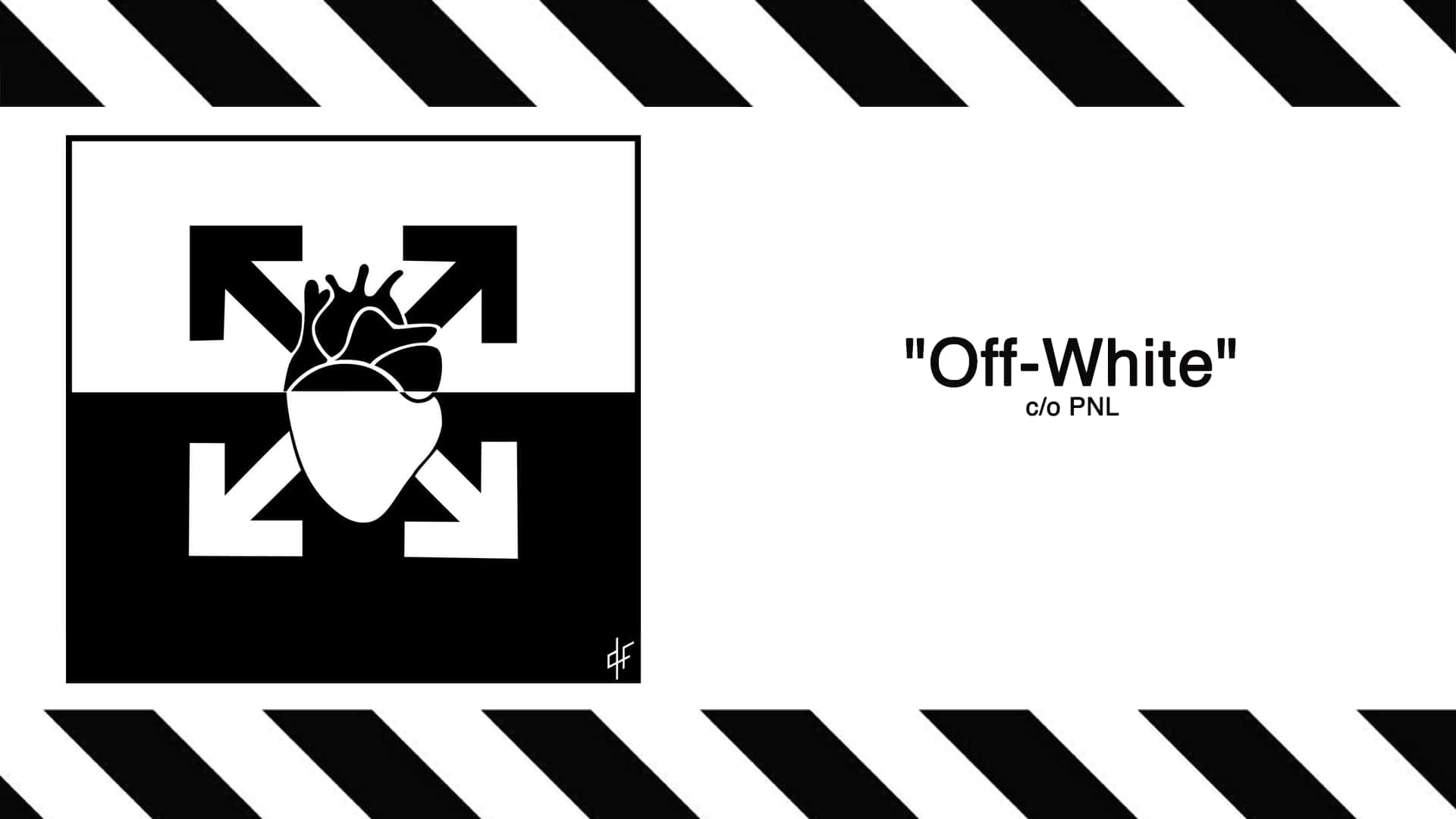 Off White, black and white graphic, heart with arrows pointing outward, Full HD Desktop Wallpaper