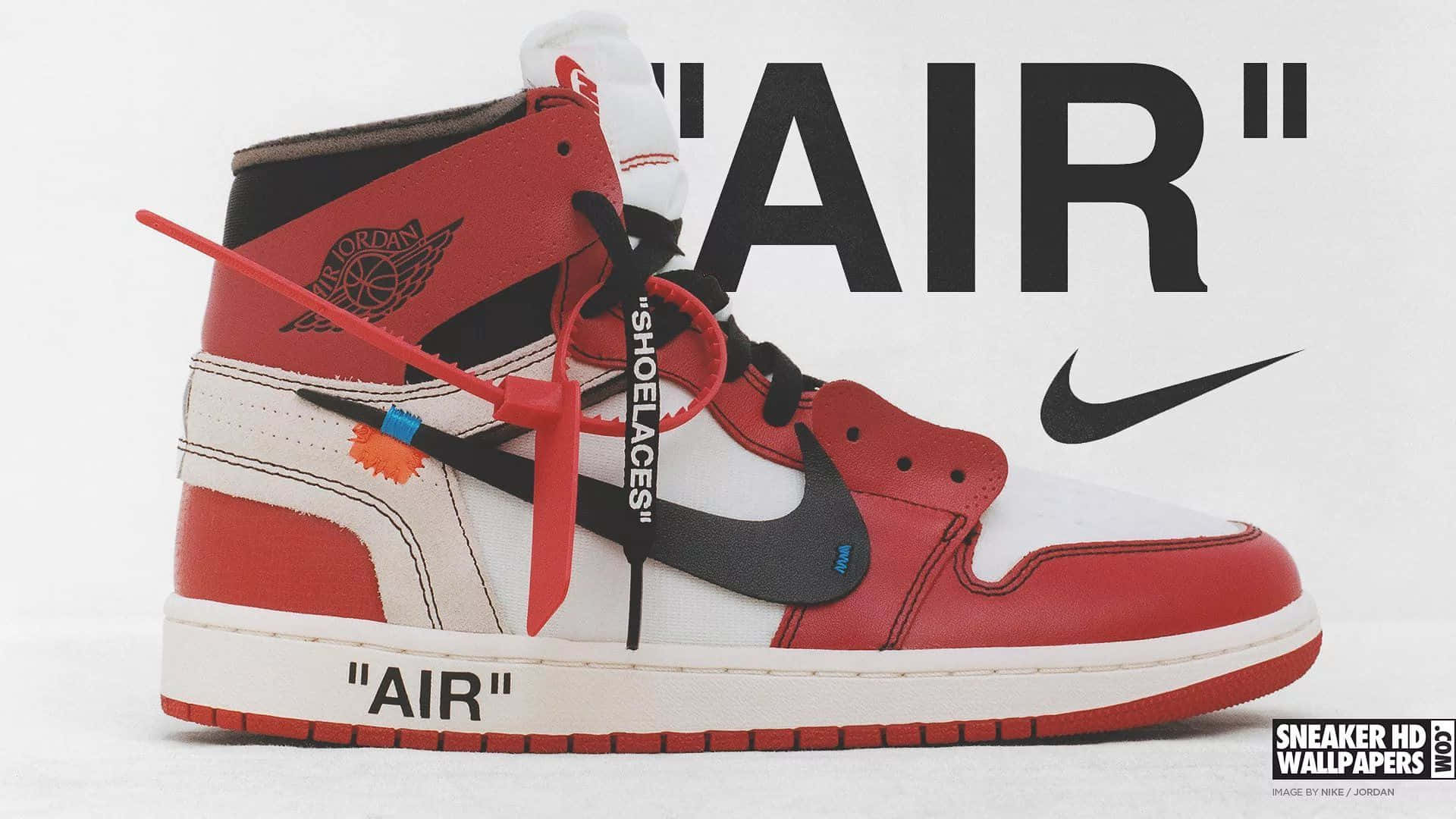 Off White Desktop, red white and black, high-top sneaker, Full HD Desktop Wallpaper
