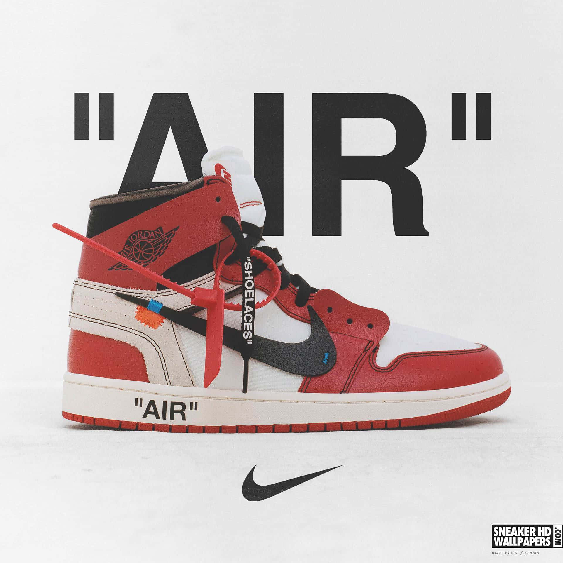 Off White Desktop, red white and black high-top sneaker, bold text, Full HD Desktop Wallpaper