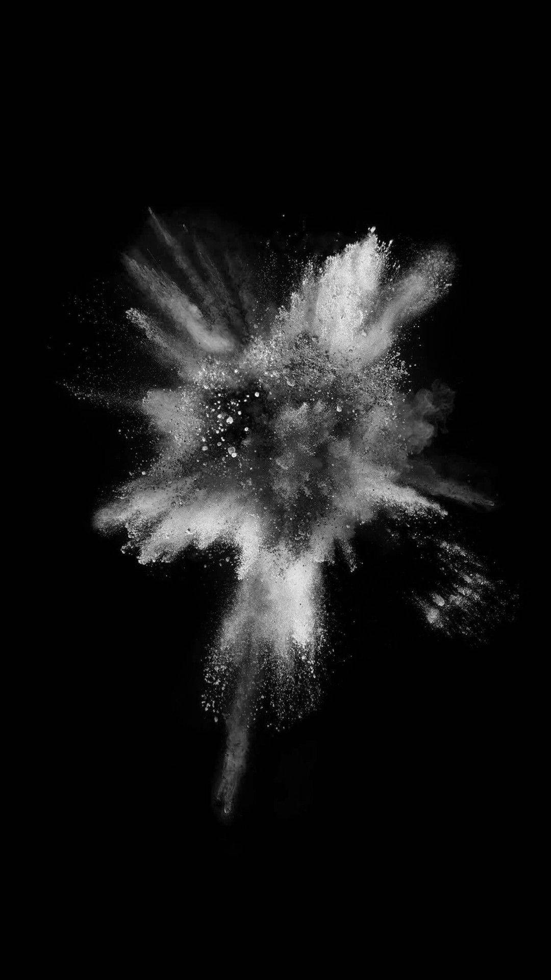 Black White iPhone, white powder, monochrome explosion, Full HD Phone Wallpaper