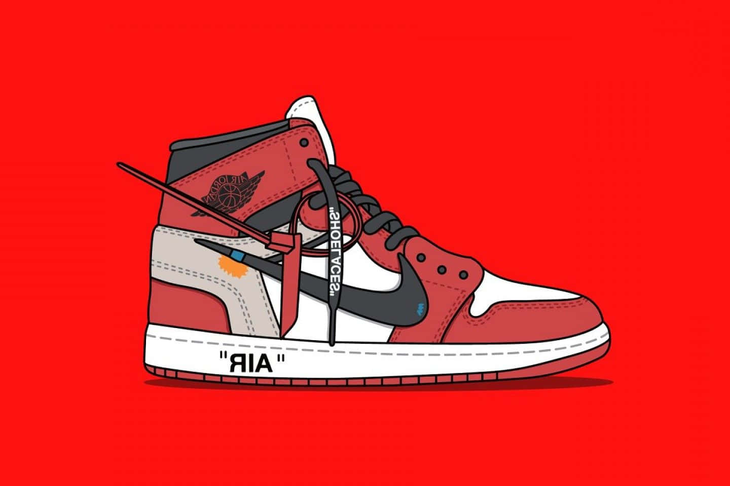 Off White Jordan 1, red white and black, high-top sneaker, HD Desktop Wallpaper