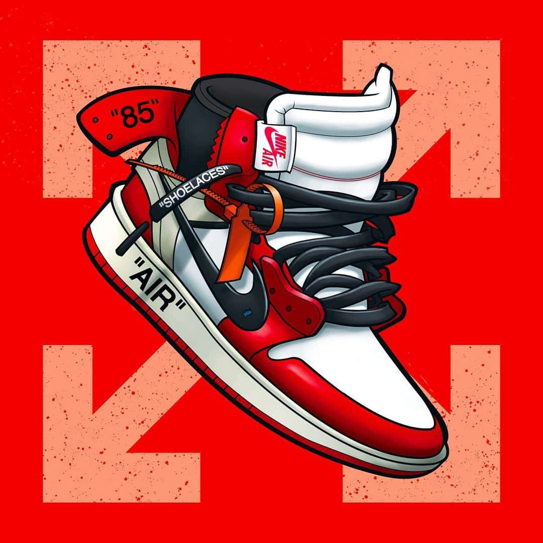 Off White Jordan 1, red background, black laces, SD Desktop Wallpaper