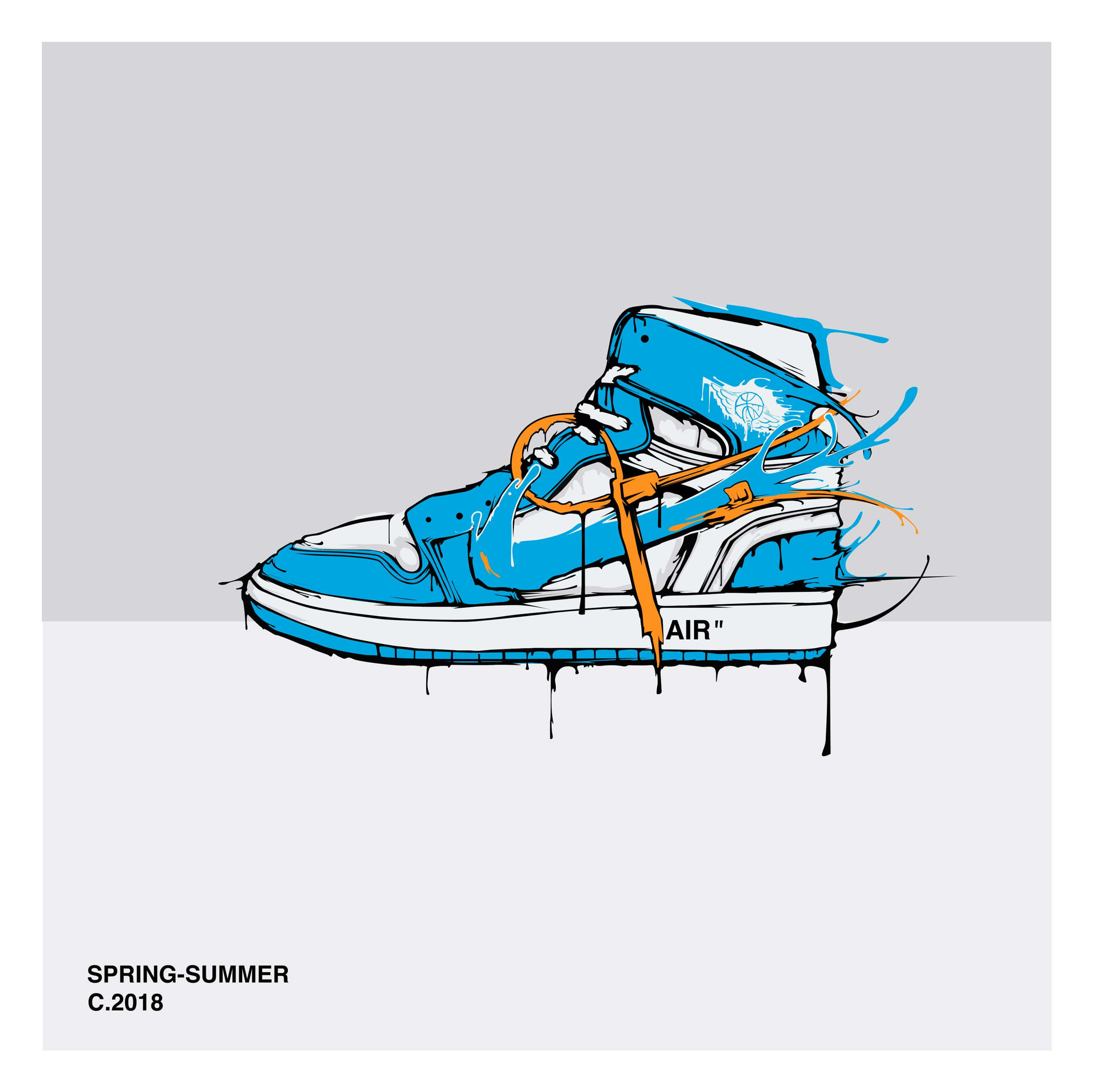 Off White Jordan 1, blue and white sneaker, orange laces, 2K Desktop Wallpaper