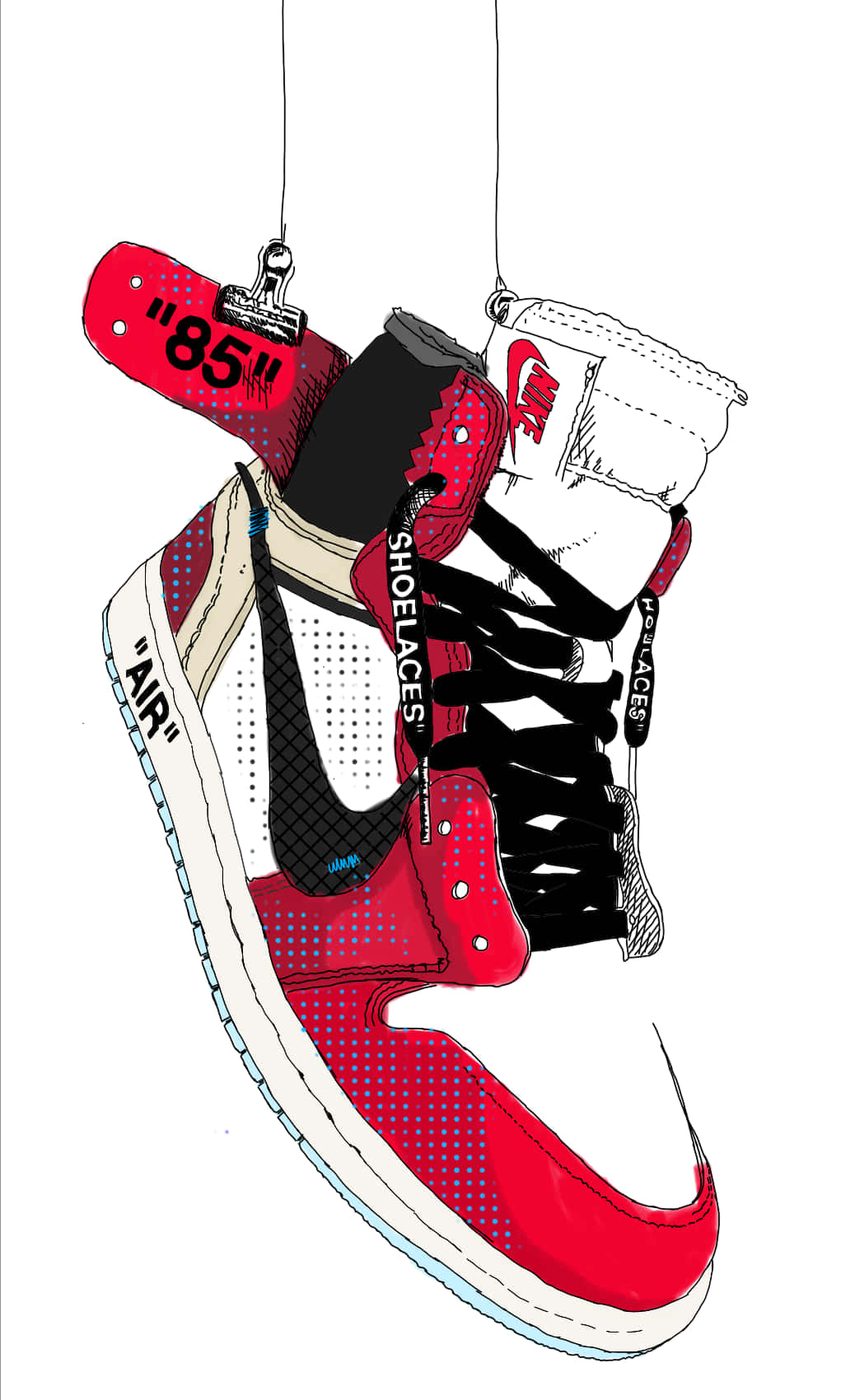 Off White Jordan 1, red and white, dangling, HD Phone Wallpaper