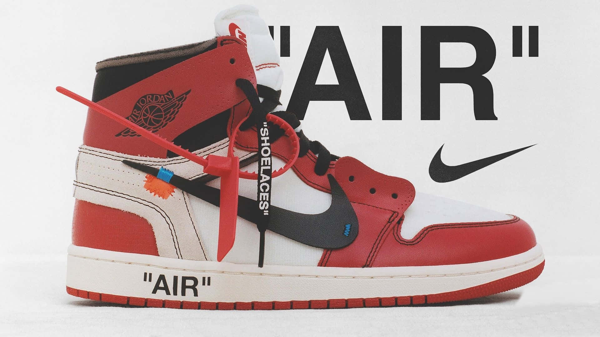 Off White Jordan 1, red white and black, high-top sneaker, Full HD Desktop Wallpaper