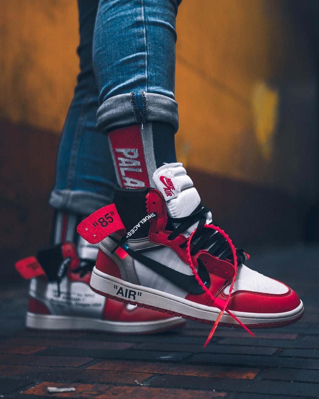 Off White Jordan 1, red white and black, high-top sneakers, HD Phone Wallpaper