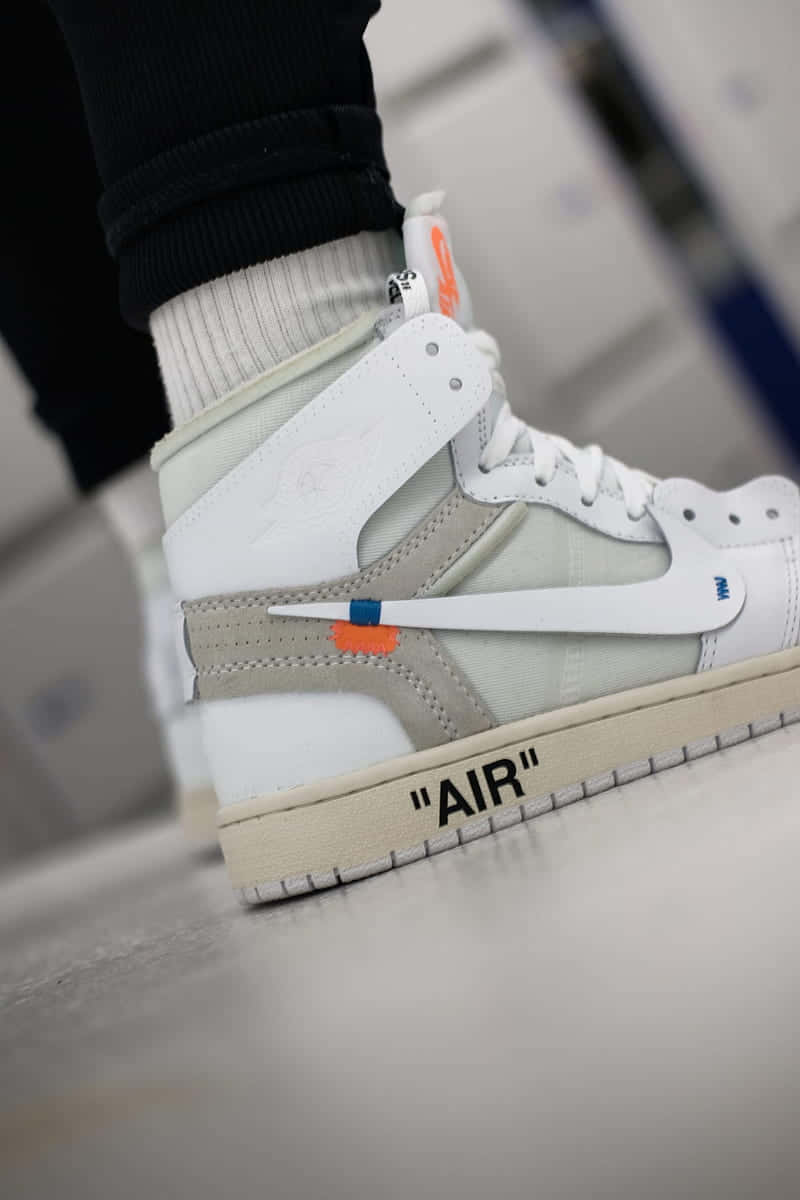 Off White Jordan 1, white high-top sneaker, orange and blue accents, SD Phone Wallpaper