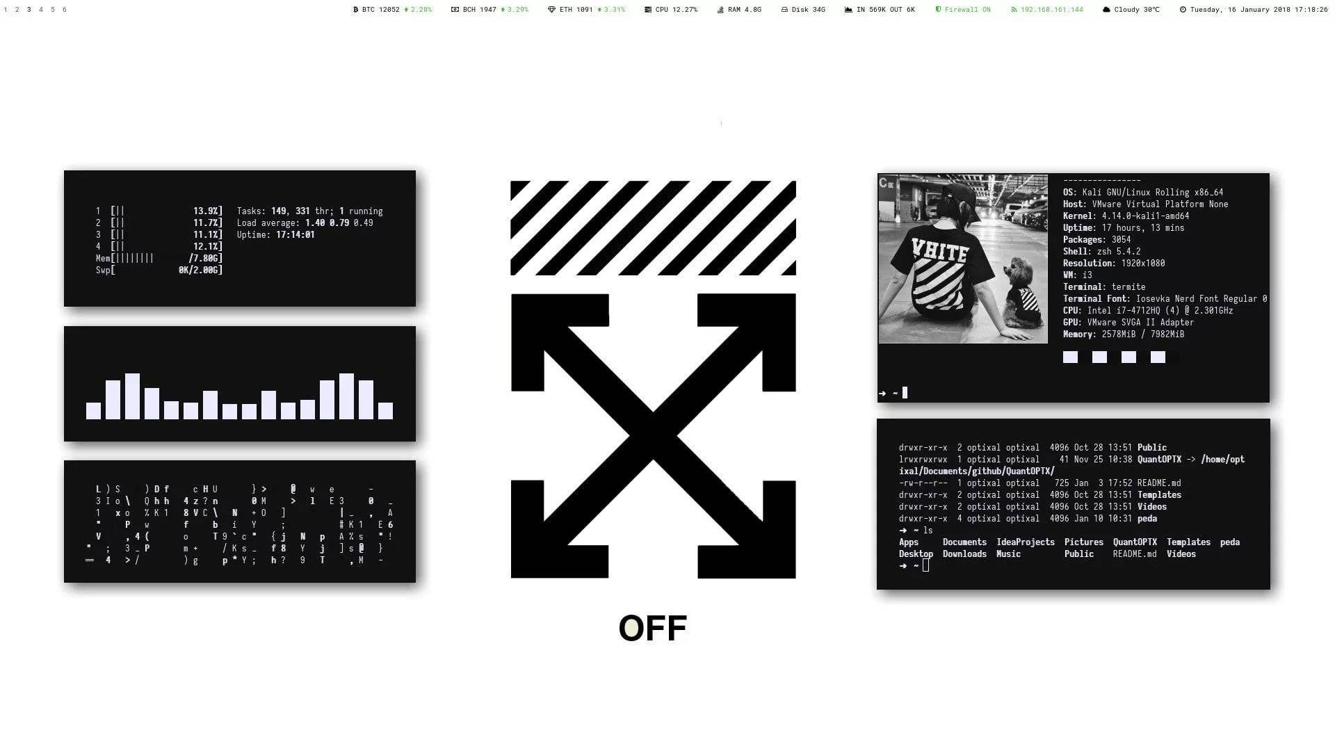 Off White logo, black and white digital wallpaper, terminal windows, Full HD Desktop Wallpaper