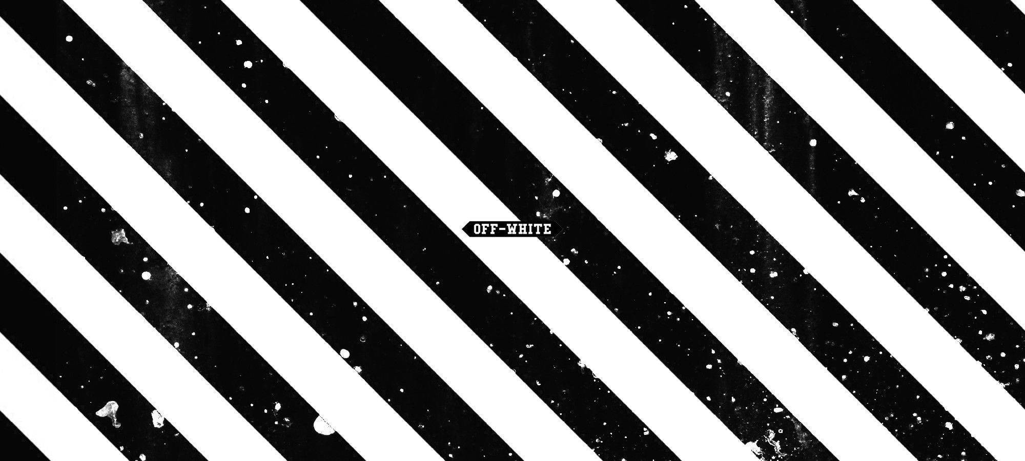Off White Logo, black and white stripes, speckled texture, Full HD Desktop Wallpaper