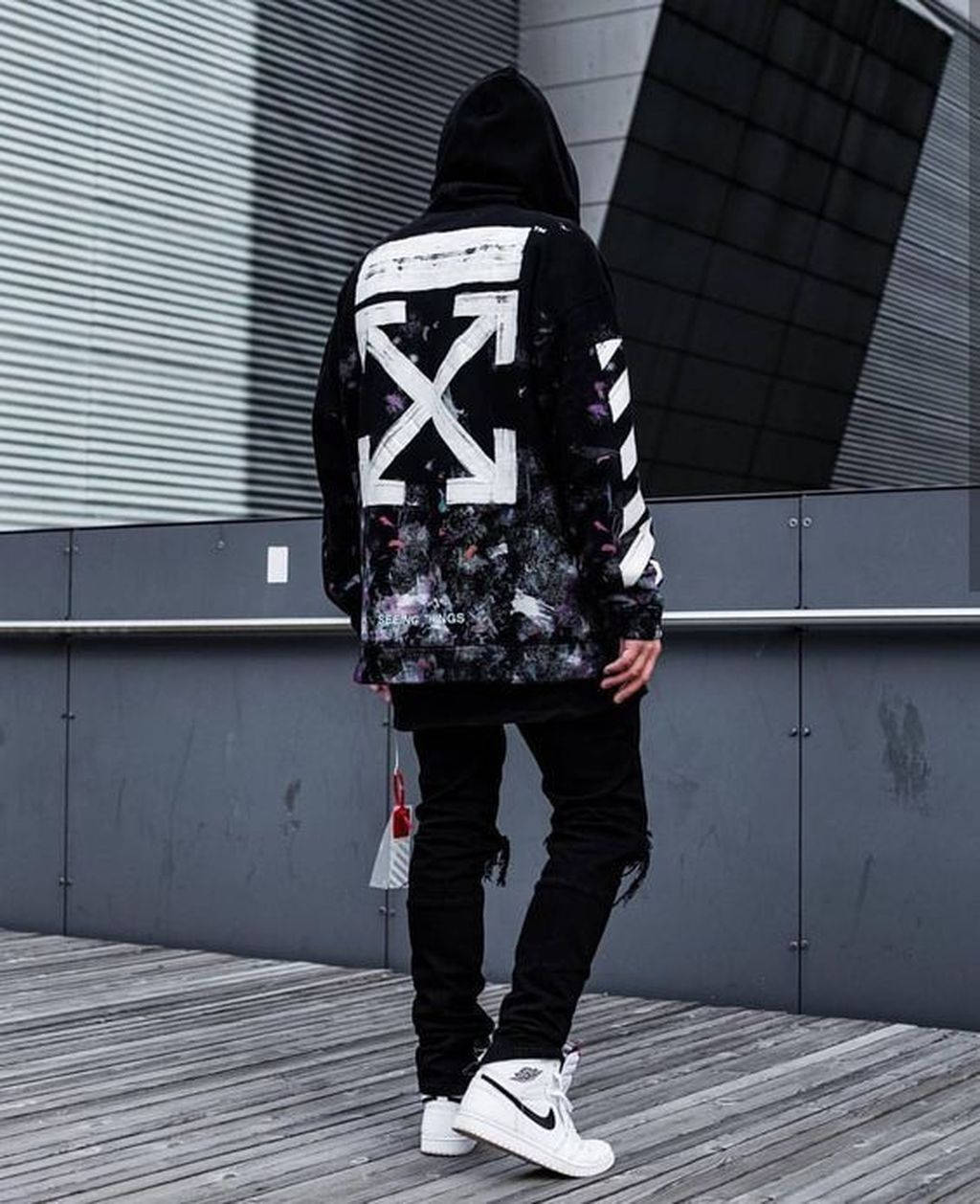 Off White Logo, black hoodie, white arrow logo, SD Phone Wallpaper