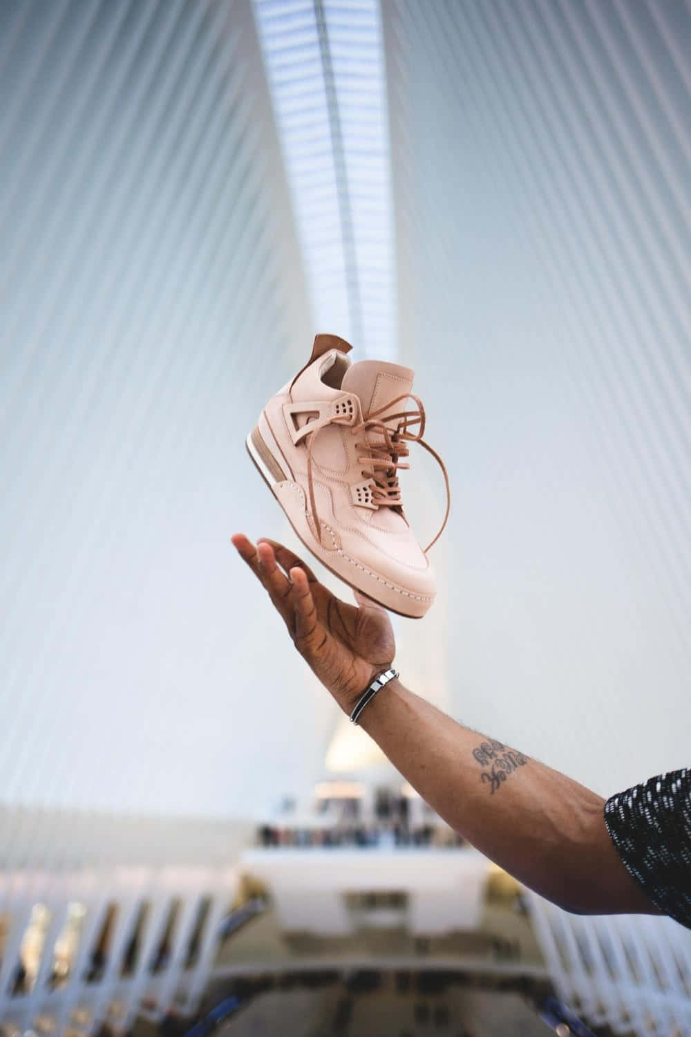 off white shoes, pale pink sneaker, modern architectural backdrop, HD Phone Wallpaper