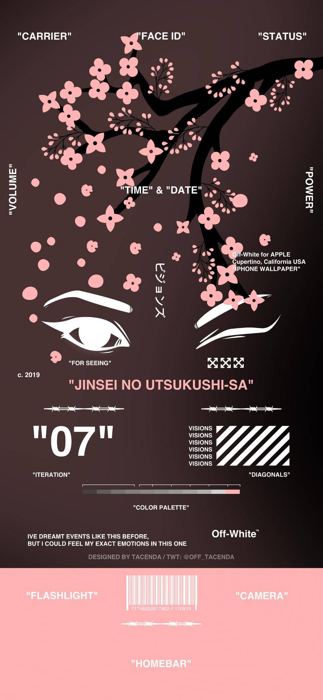 Off White, cherry blossoms, phone interface elements, Full HD Phone Wallpaper