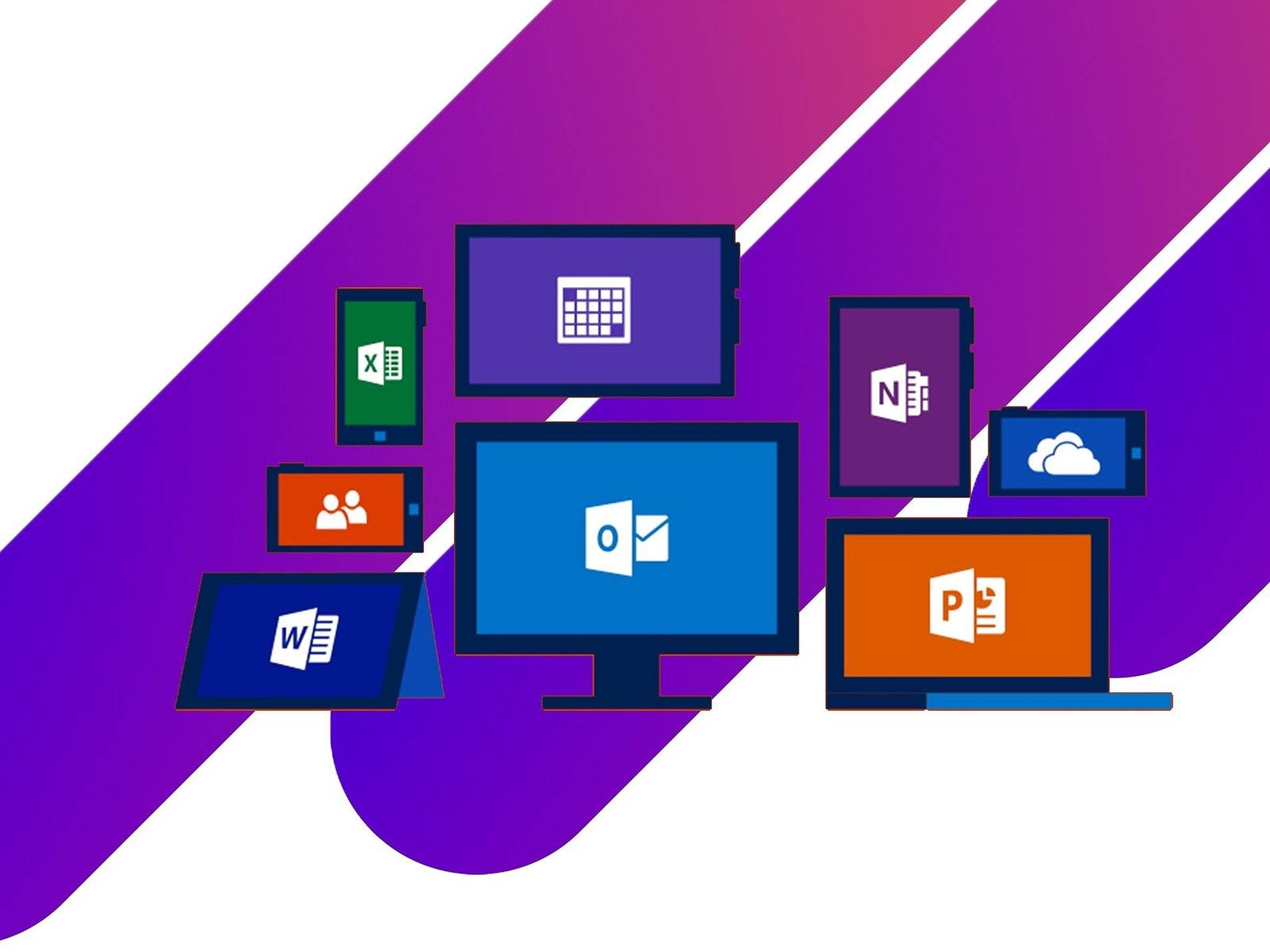 Office 365, Microsoft Office app icons, vibrant purple gradient, Full HD Desktop Wallpaper