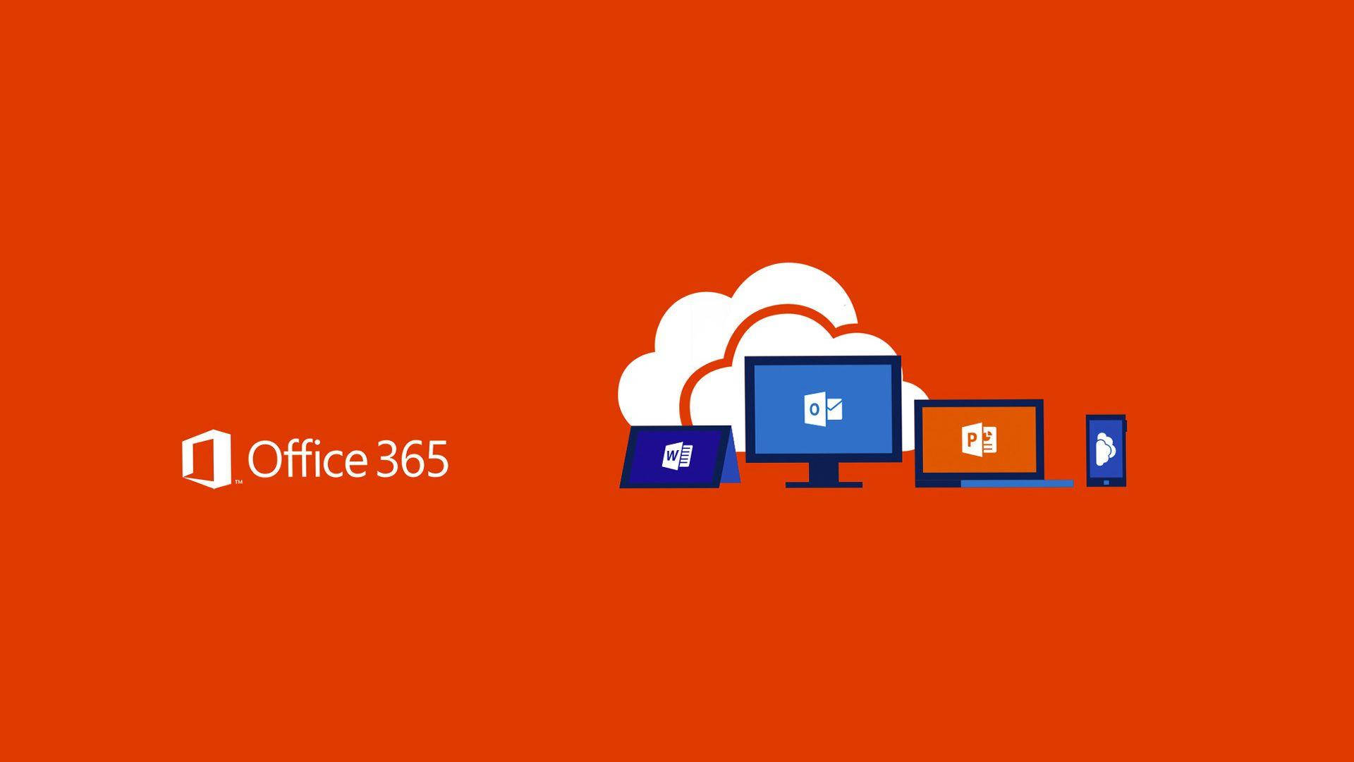 Office 365, orange background, white cloud, Full HD Desktop Wallpaper