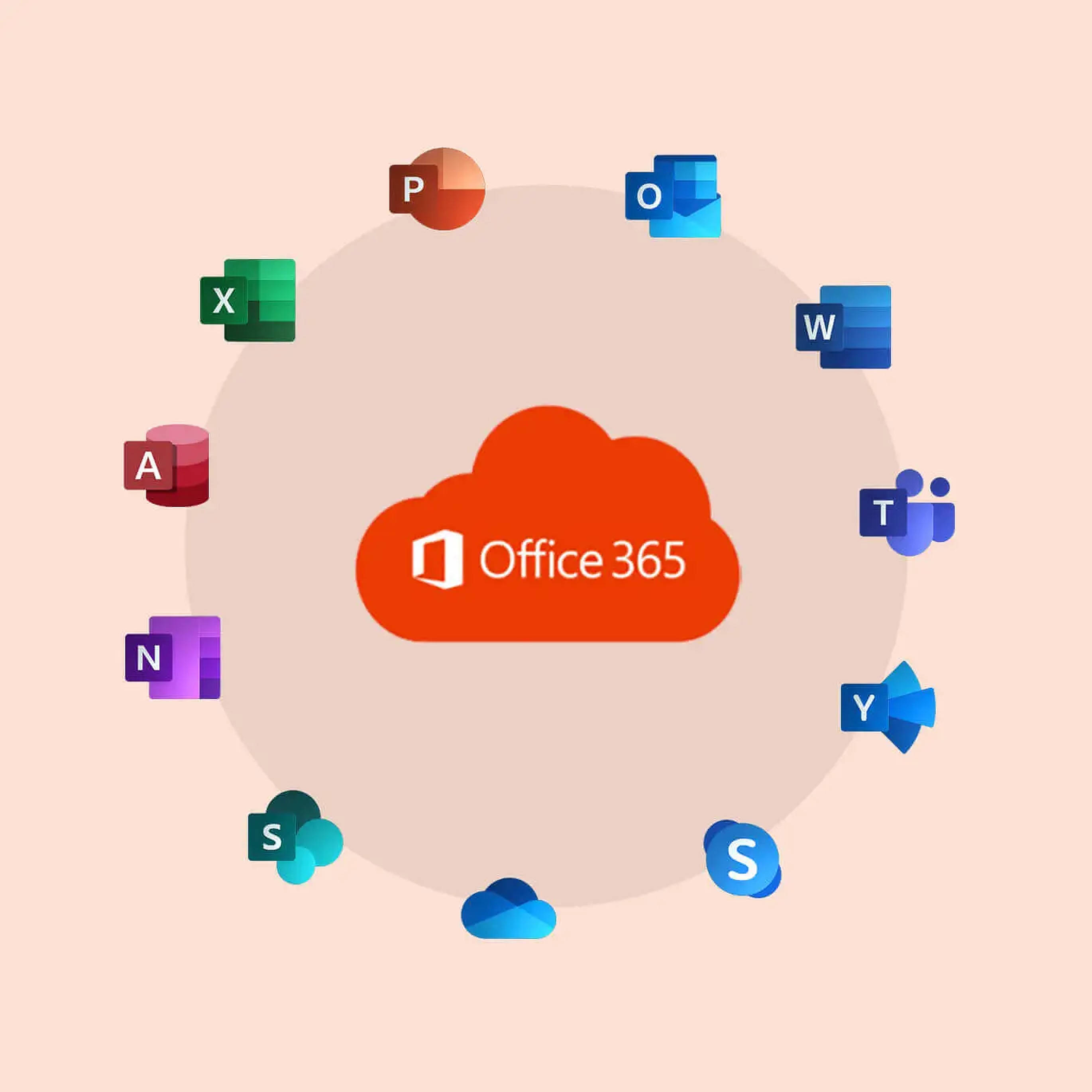 Office 365, cloud icon, app logos, 2K Desktop Wallpaper