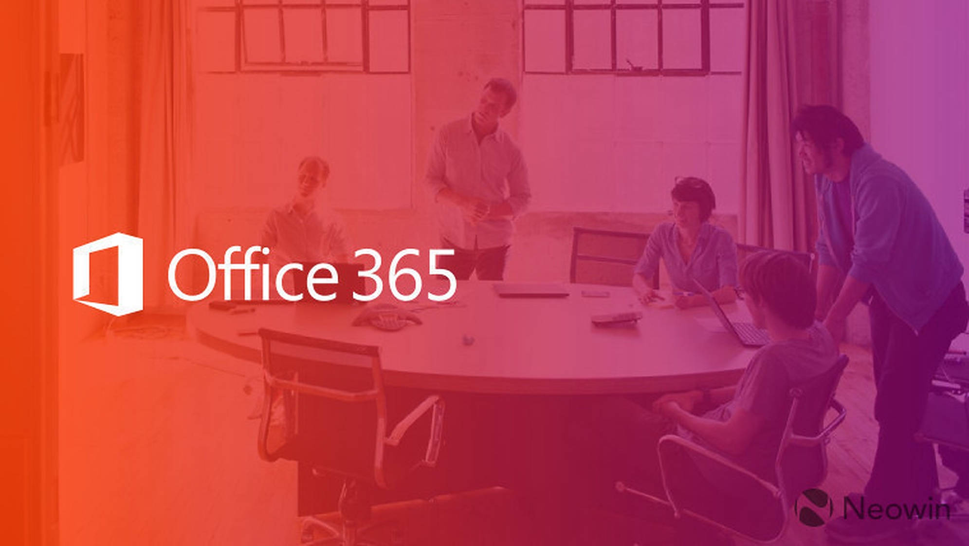 Office 365, red and purple gradient, conference table, Full HD Desktop Wallpaper
