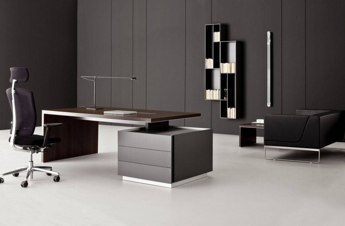 modern executive office desk, dark wood desk, black chair, HD Desktop Wallpaper