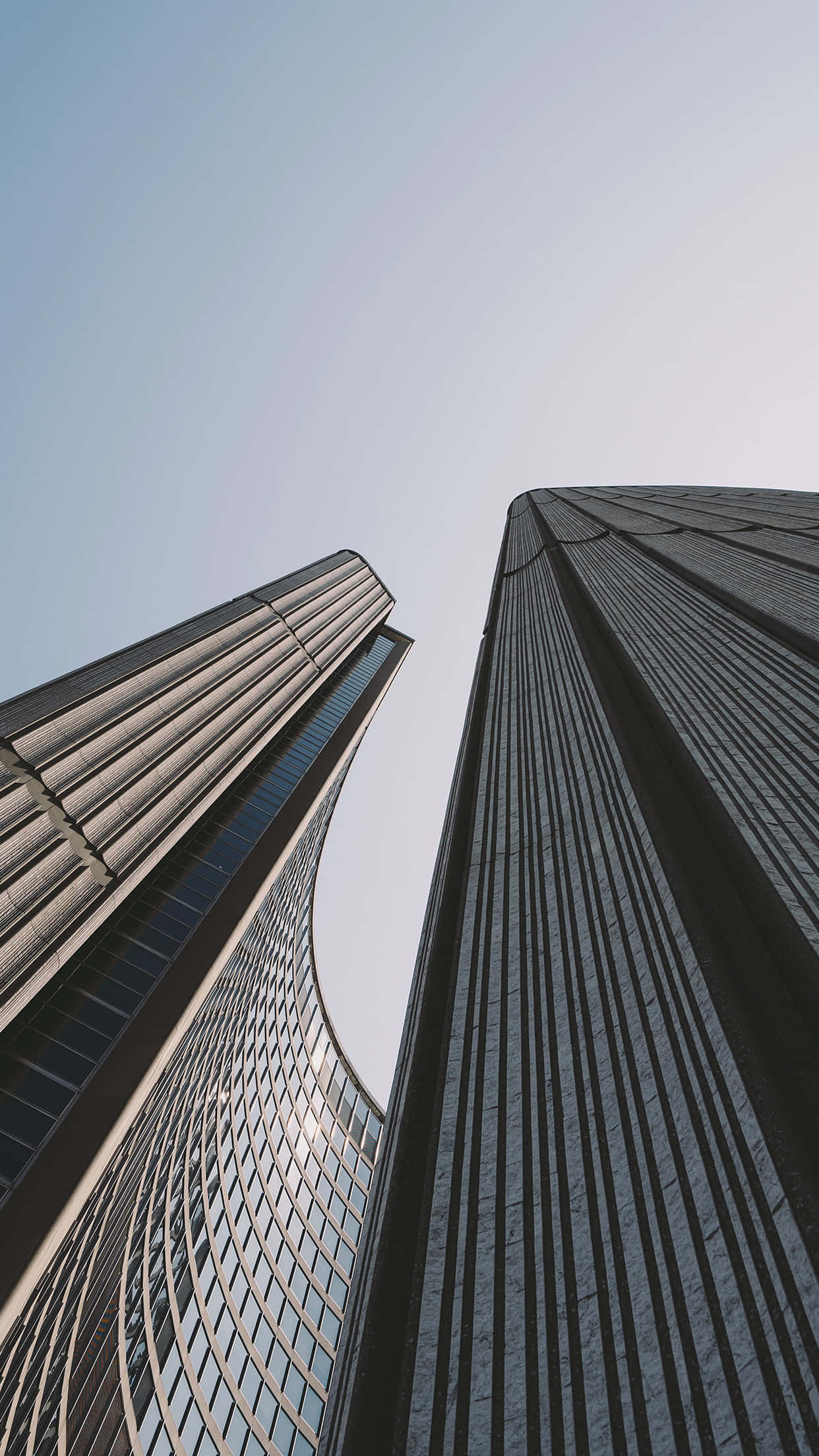 modern skyscrapers, glass and steel facades, pale blue sky, Full HD Phone Wallpaper