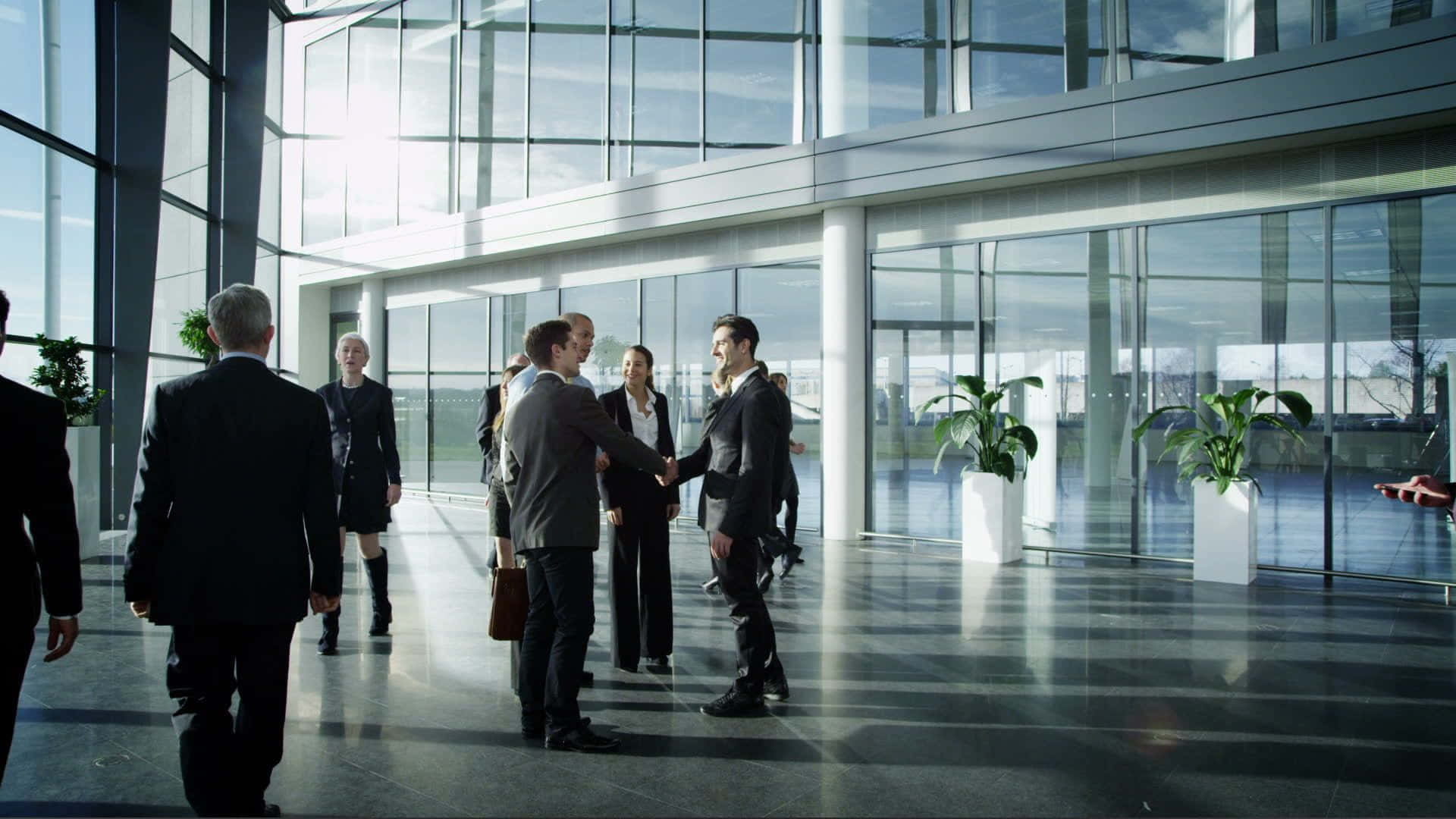 modern office lobby, glass-walled lobby, reflective floors, Full HD Desktop Wallpaper