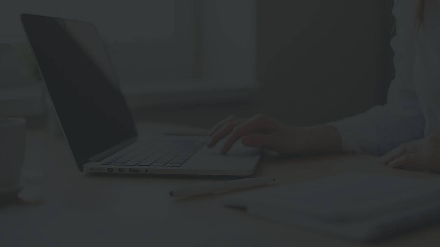 Classic Dark Wood Office Desk, dimly lit, laptop keyboard, HD Desktop Wallpaper