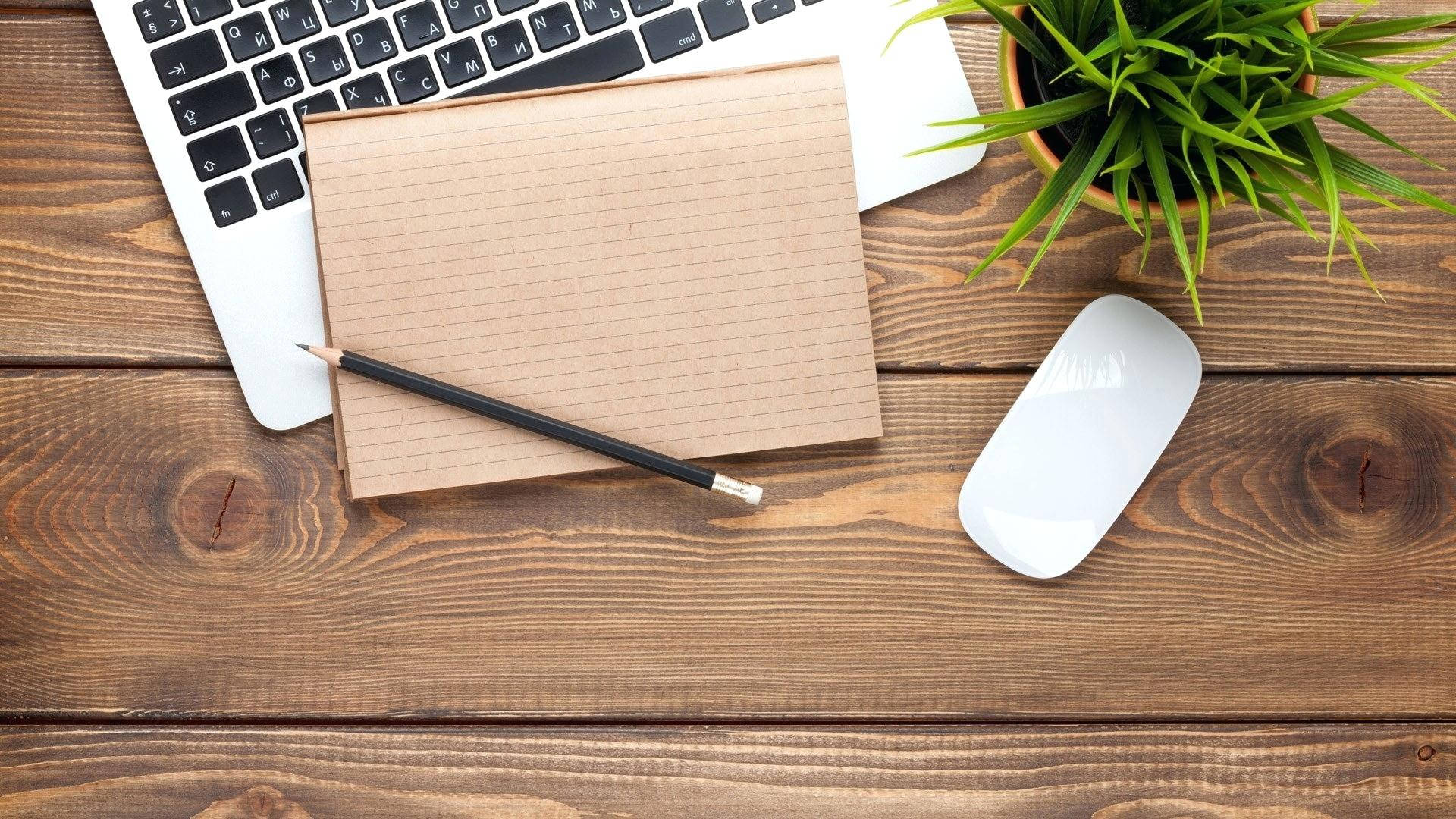 brown wooden office desk, laptop, notebook, Full HD Desktop Wallpaper
