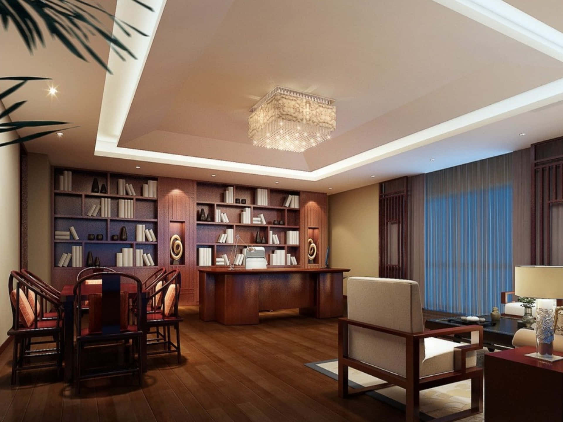 home office, wooden floors, bookshelves, Full HD Desktop Wallpaper