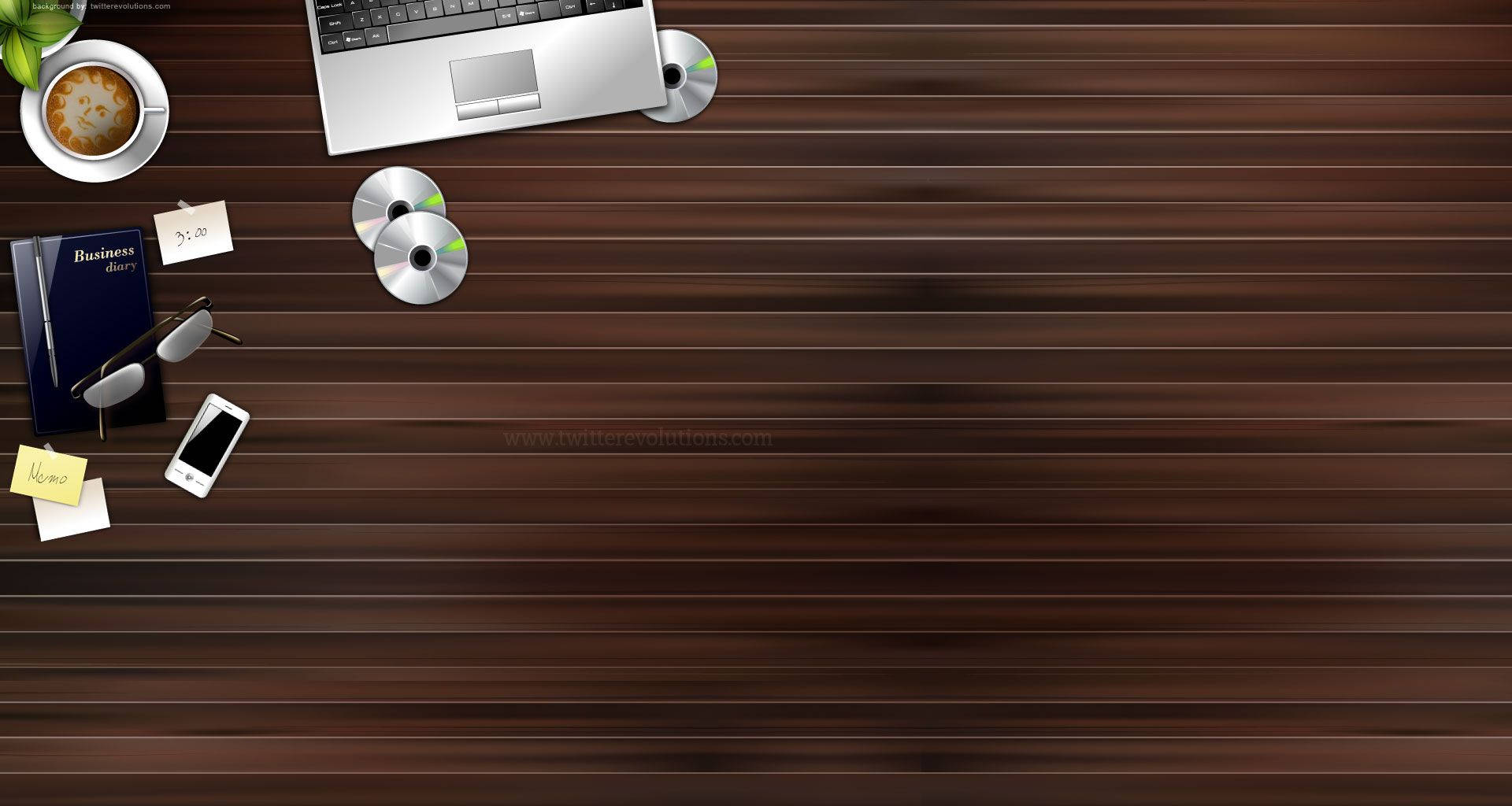 wooden laminated office desk, laptop, coffee glasses, Full HD Desktop Wallpaper