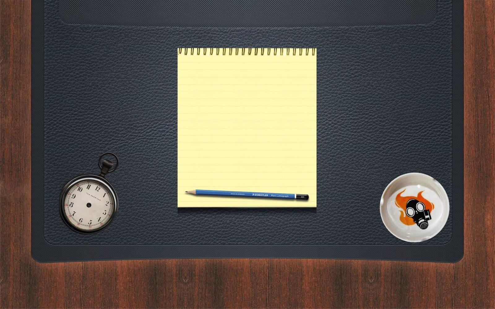 black leather envelope, office desk, yellow notepad, HD Desktop Wallpaper
