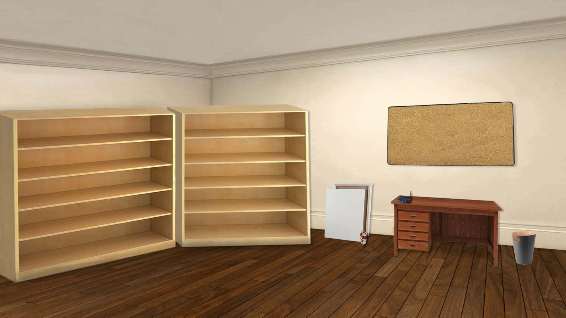 wooden floors, bookshelves, desk, Full HD Desktop Wallpaper