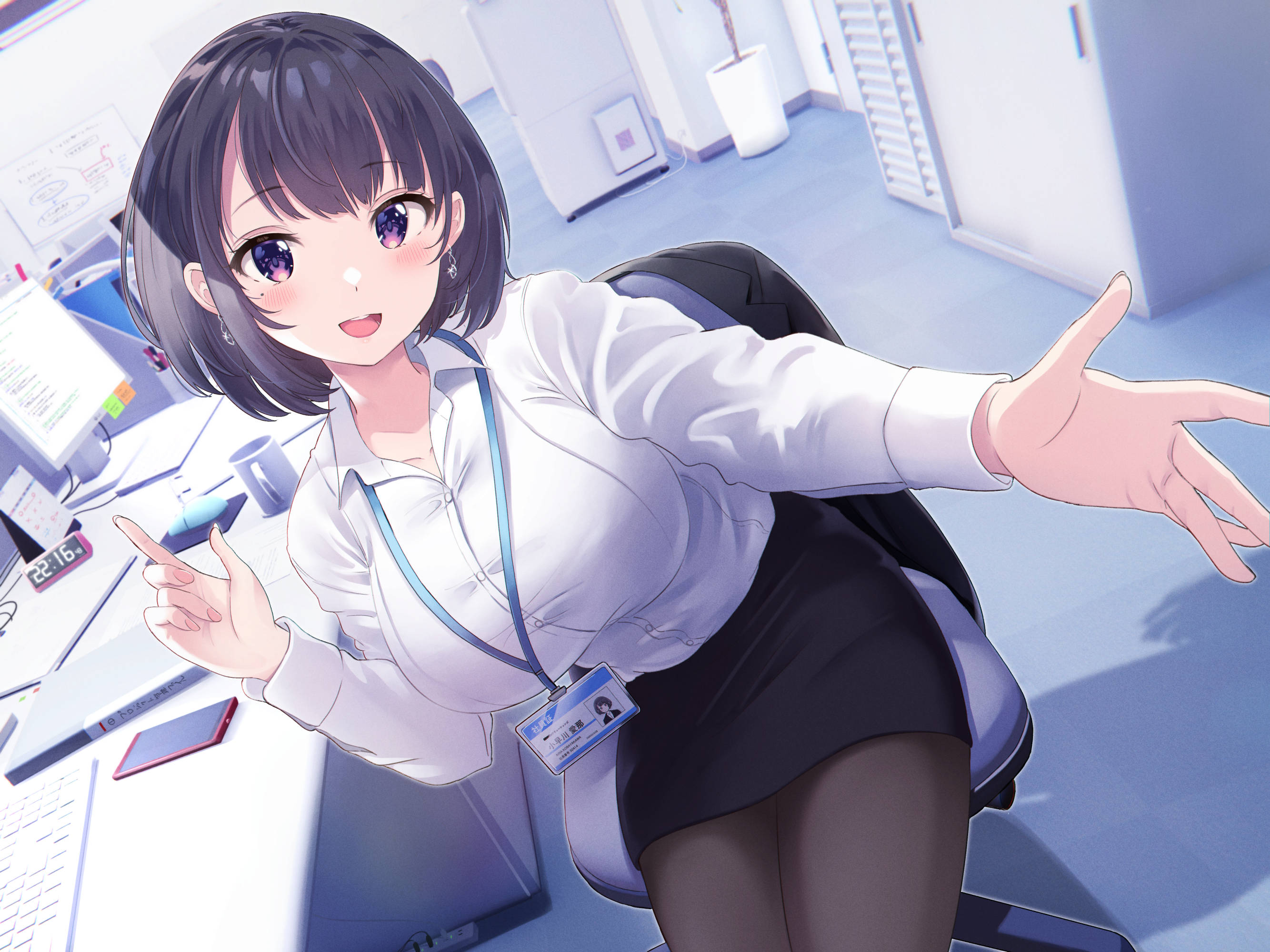 anime woman, white blouse, black skirt, 2K Desktop Wallpaper