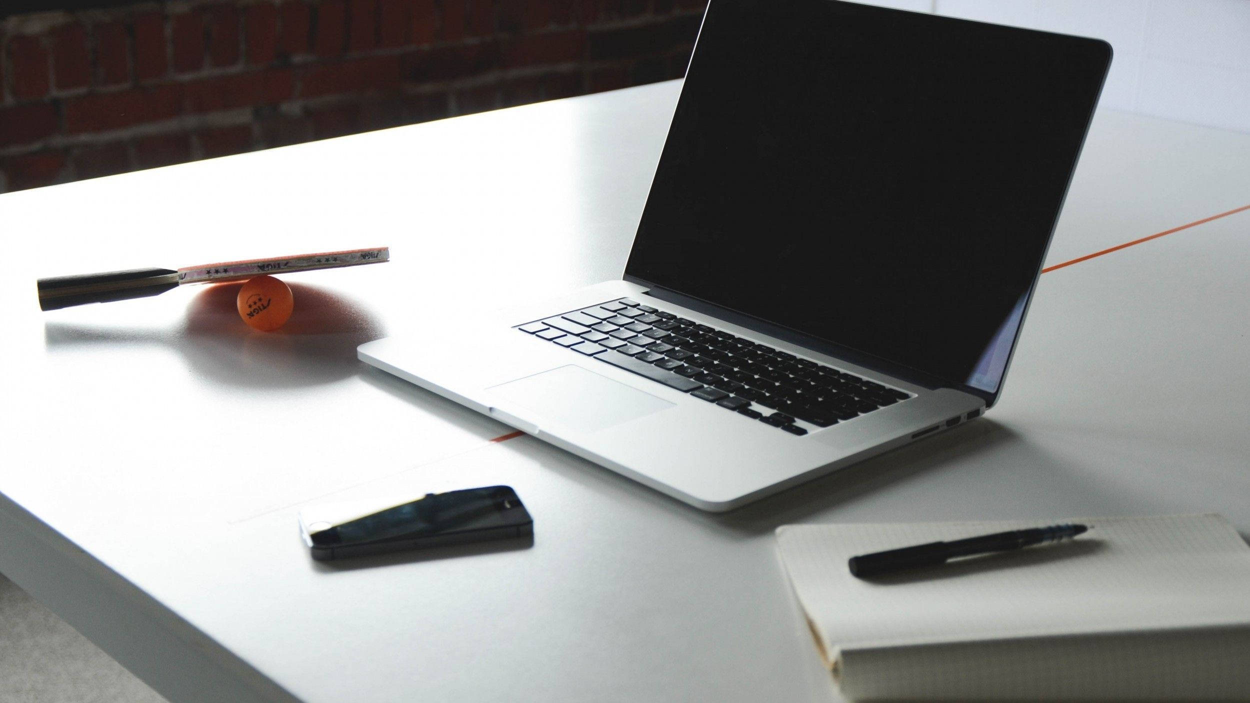 laptop, marble office desk, white desk, Full HD Desktop Wallpaper