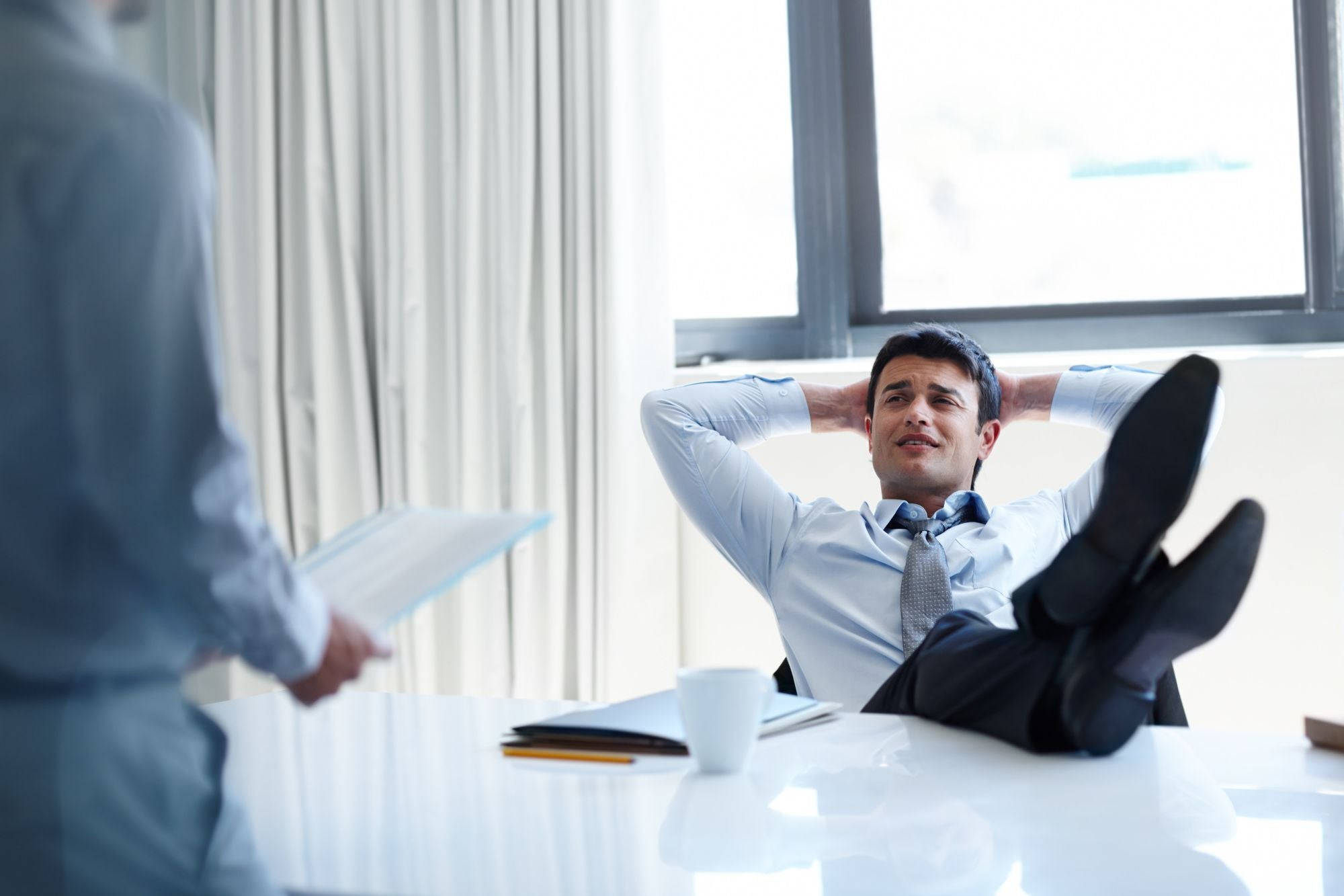 office chair, white desk, businessman, Full HD Desktop Wallpaper