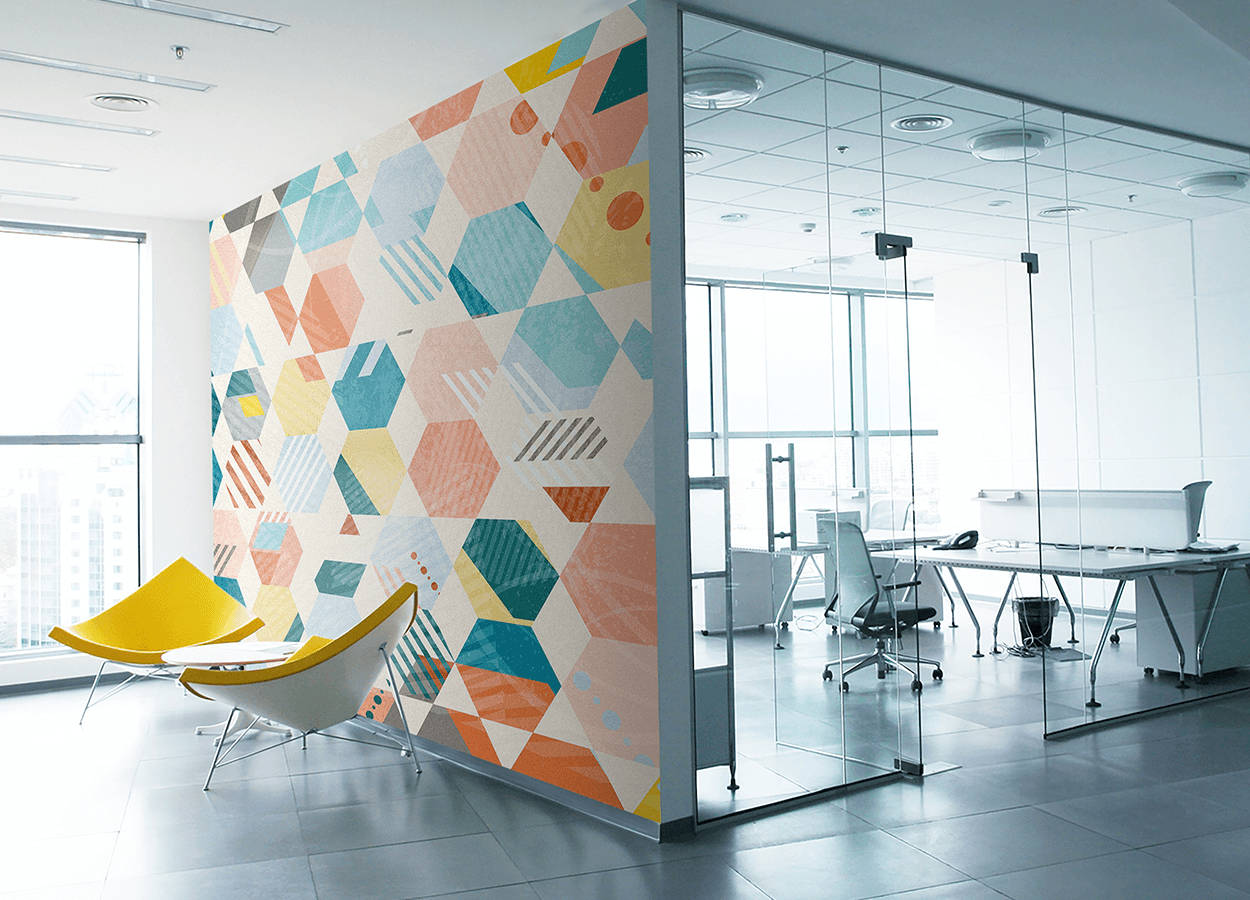 mural wall, modern office, colorful geometric wallpaper, SD Desktop Wallpaper