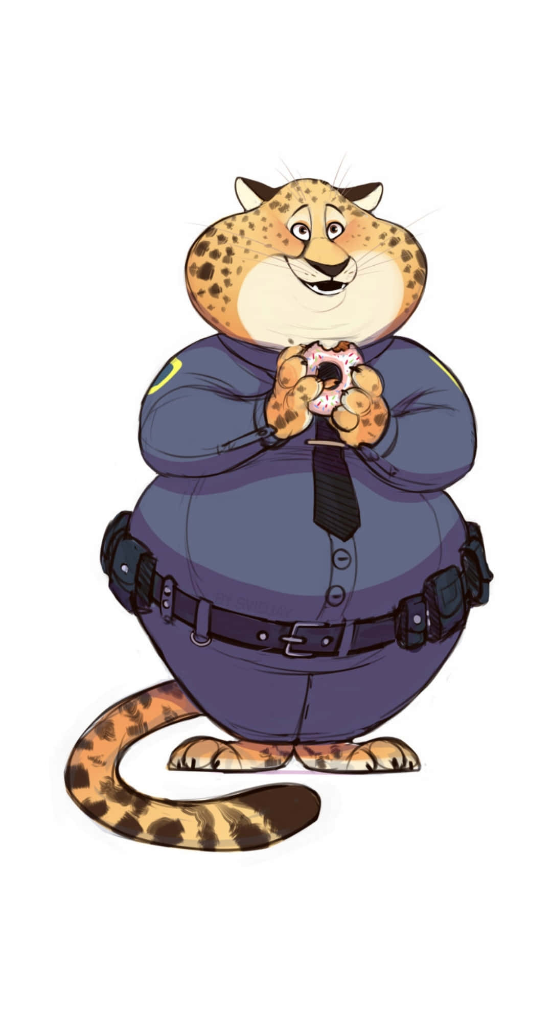 Officer Clawhauser, blue police uniform, powdered donut, Full HD Phone Wallpaper