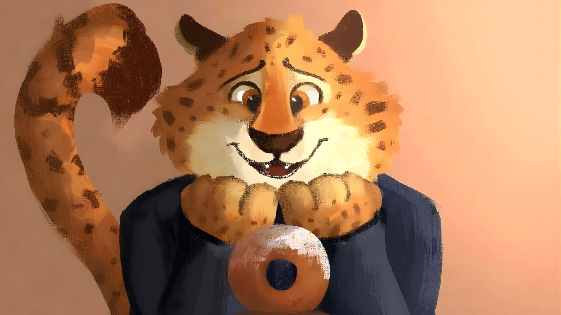 Officer Clawhauser, blue suit, powdered donut, Full HD Desktop Wallpaper