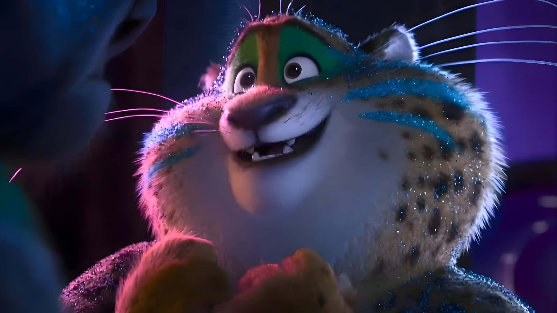 Officer Clawhauser, leopard, green and blue face paint, Full HD Desktop Wallpaper